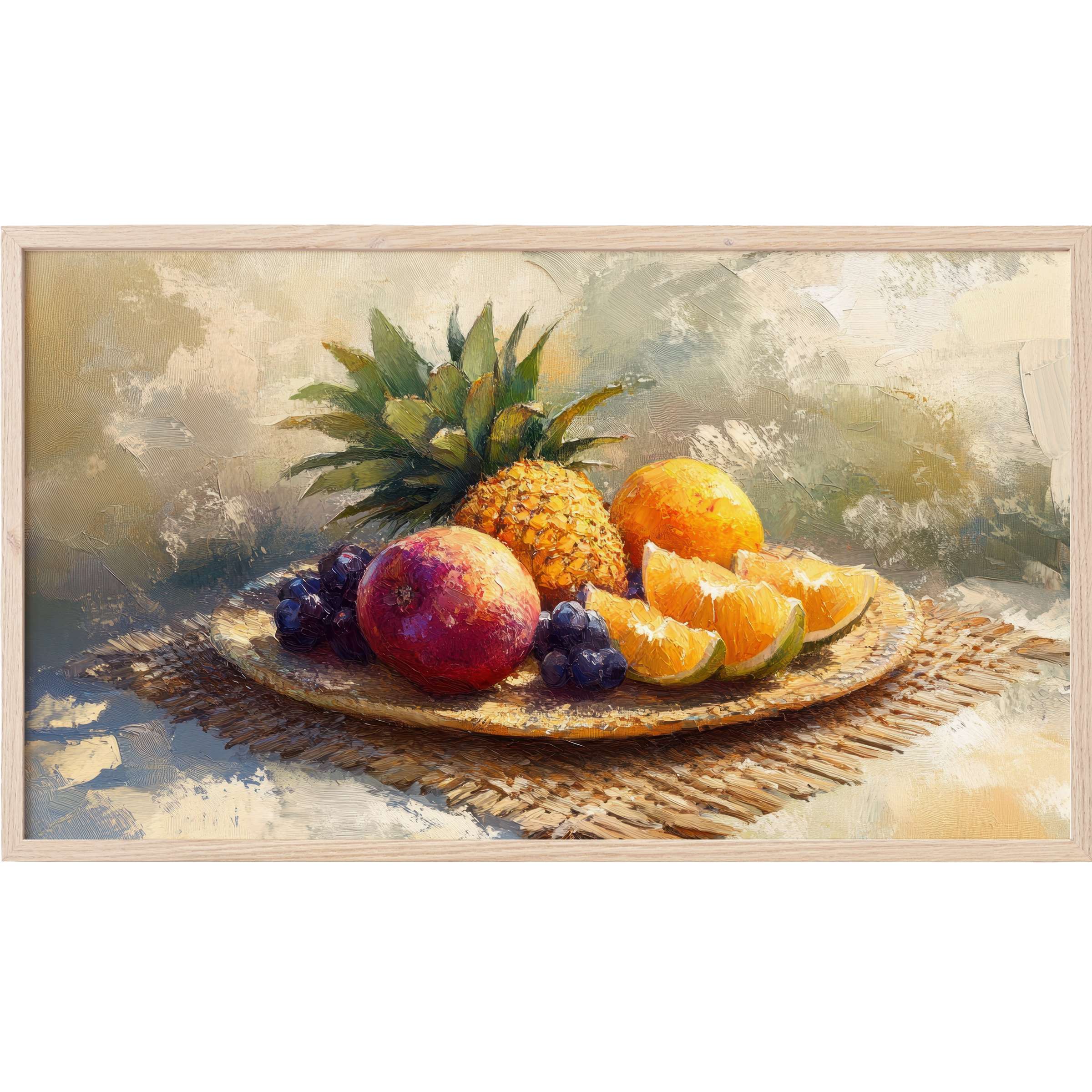 Still life of tropical fruits in warm tones with textured brushstrokes for elegant beach Frame TV Art decor