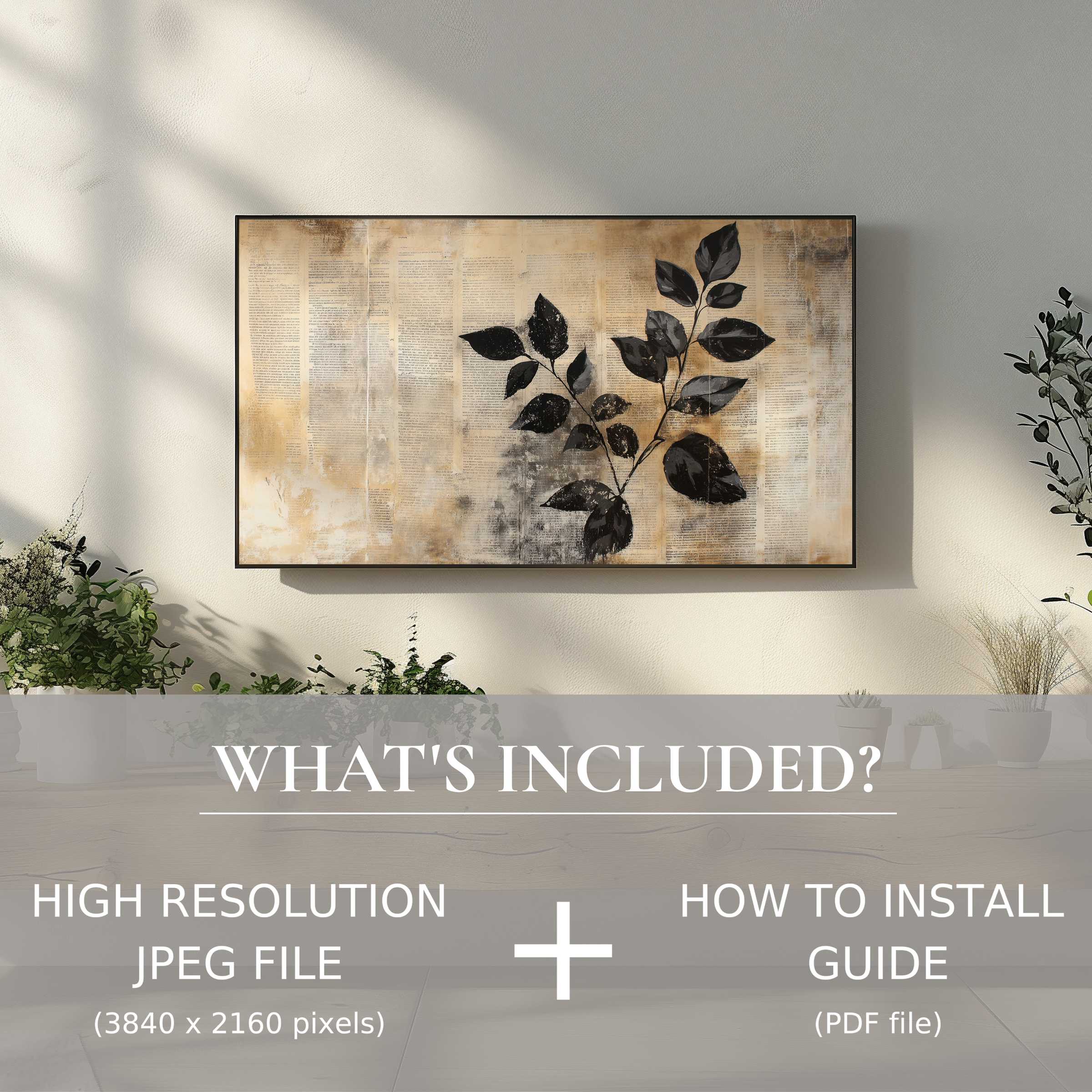 Elegant botanical digital TV art download enhances modern living spaces with easy digital use and high-res sophistication