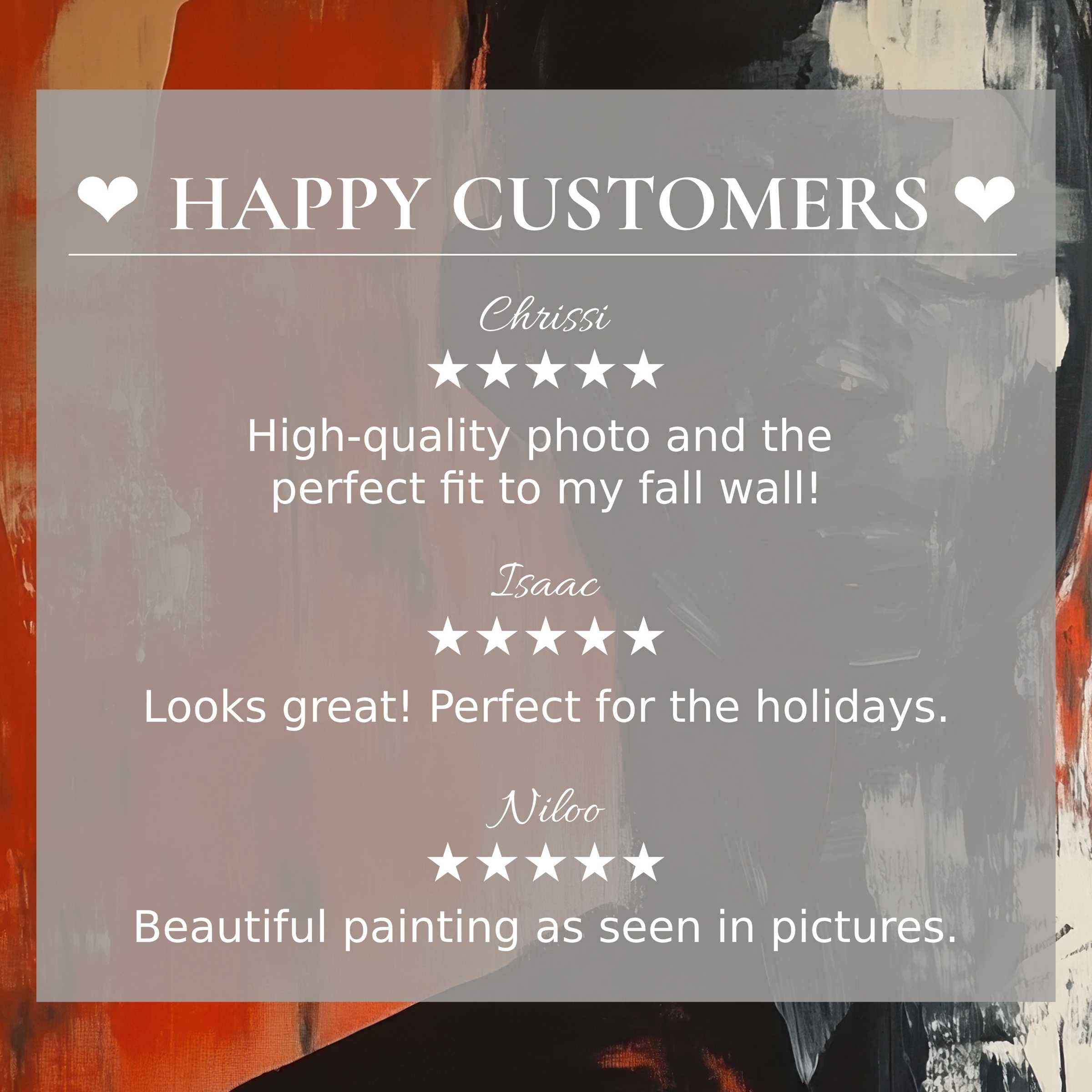 Modern art for Frame TV with abstract sunset hues; happy customer reviews build trust in its elegant appeal