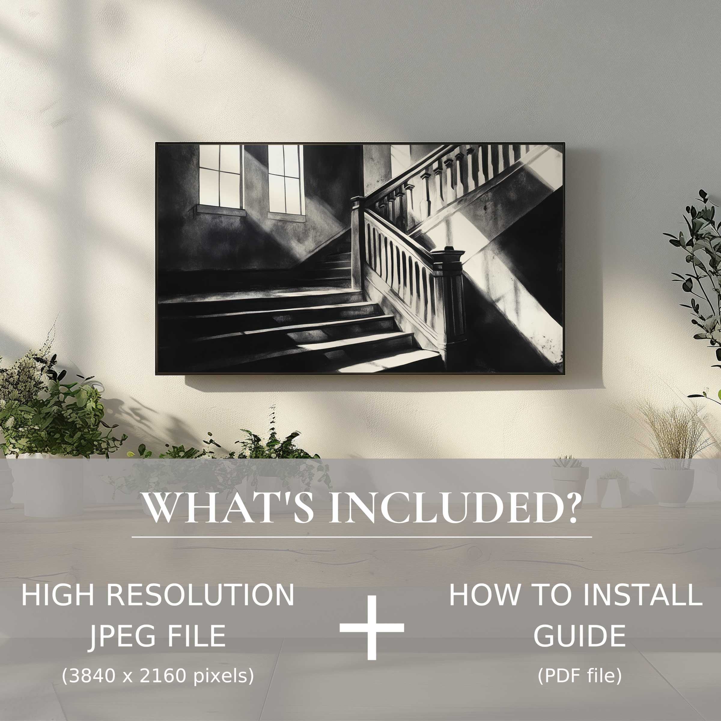 Elegant black and white digital TV art download brightens modern living spaces with easy digital use and timeless style