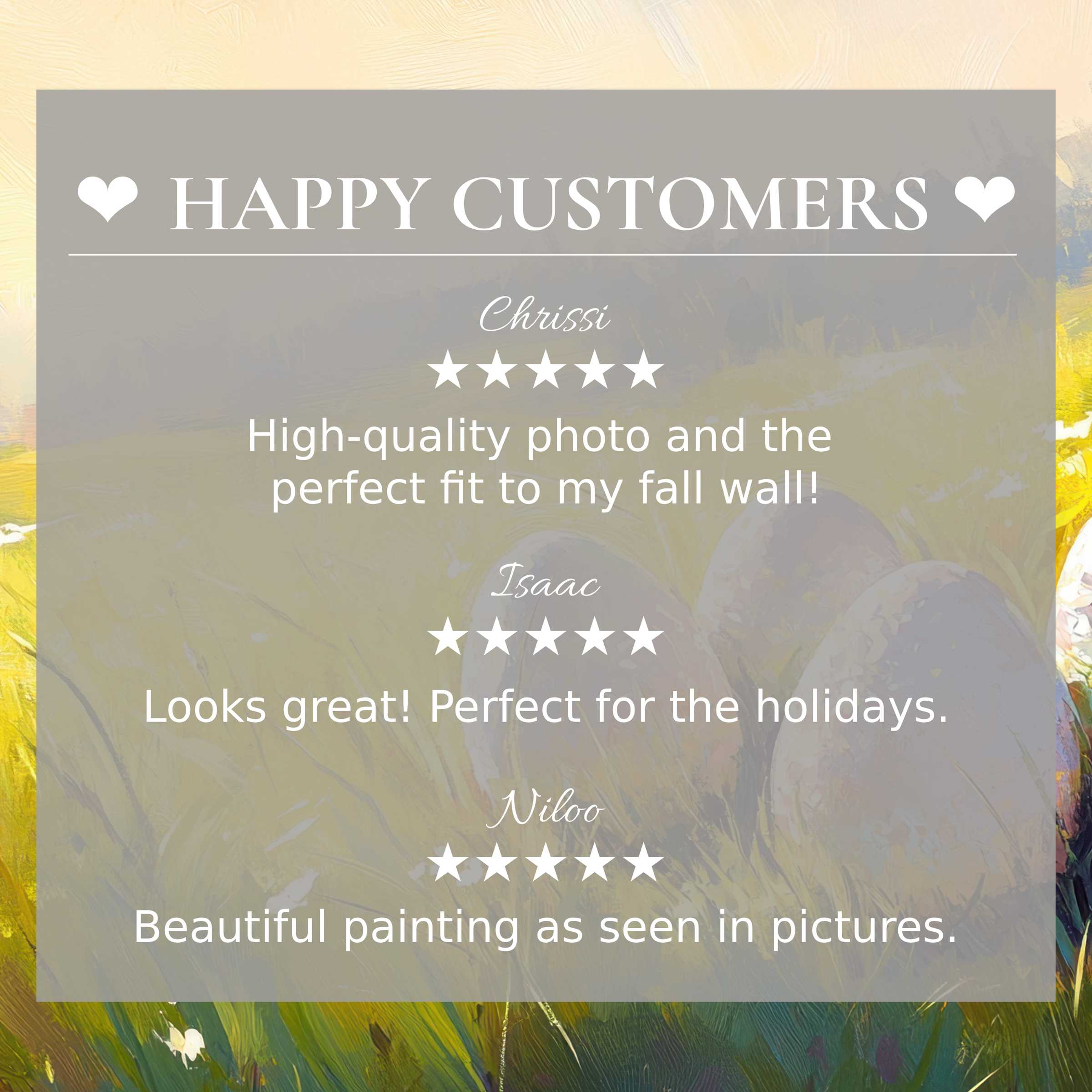 Easter art for Frame TV with abstract sunset tones, elegant design, and happy customer reviews building trust