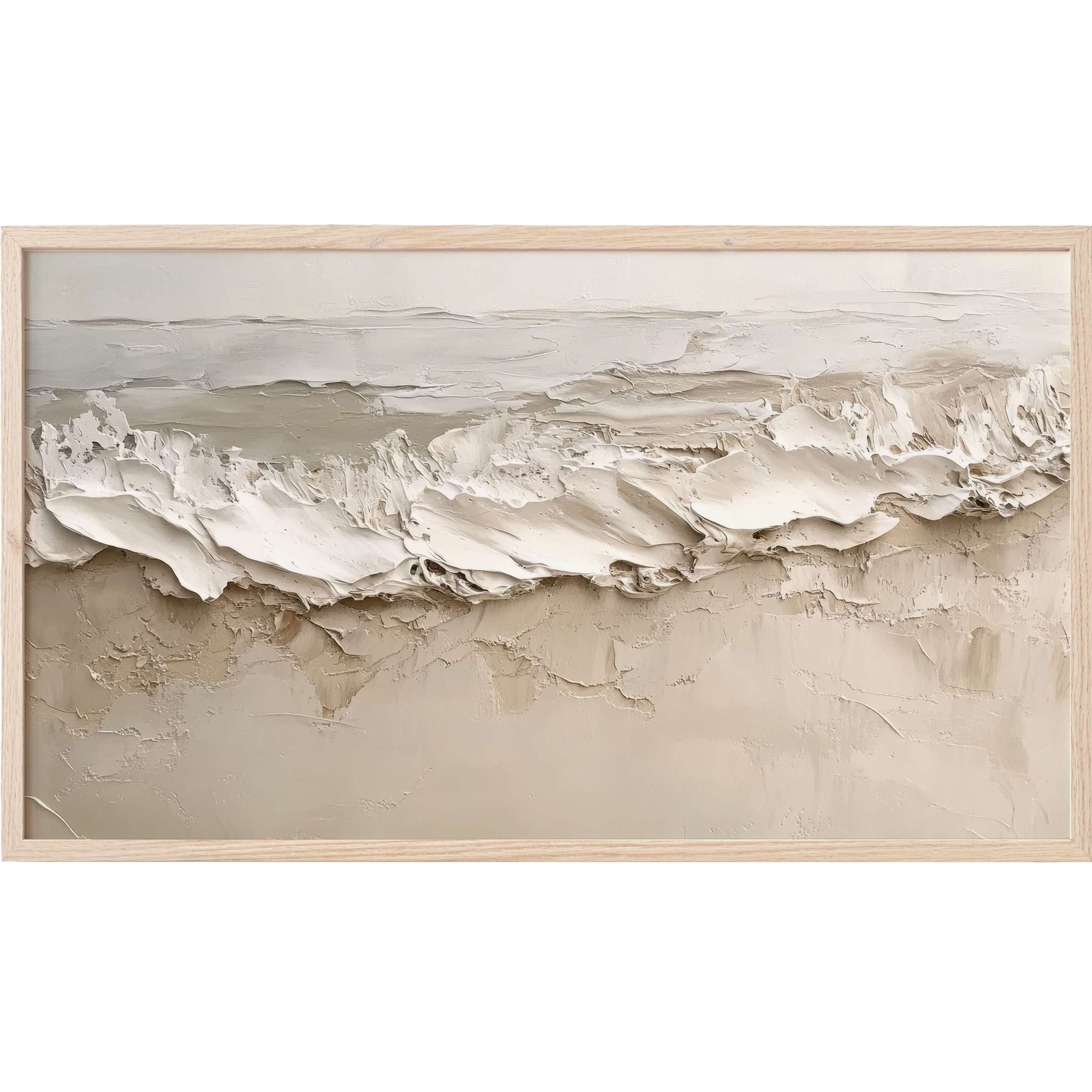 Elegant textured abstract in soft creams and beiges with wave-like forms, perfect coastal Frame TV Art for modern interiors