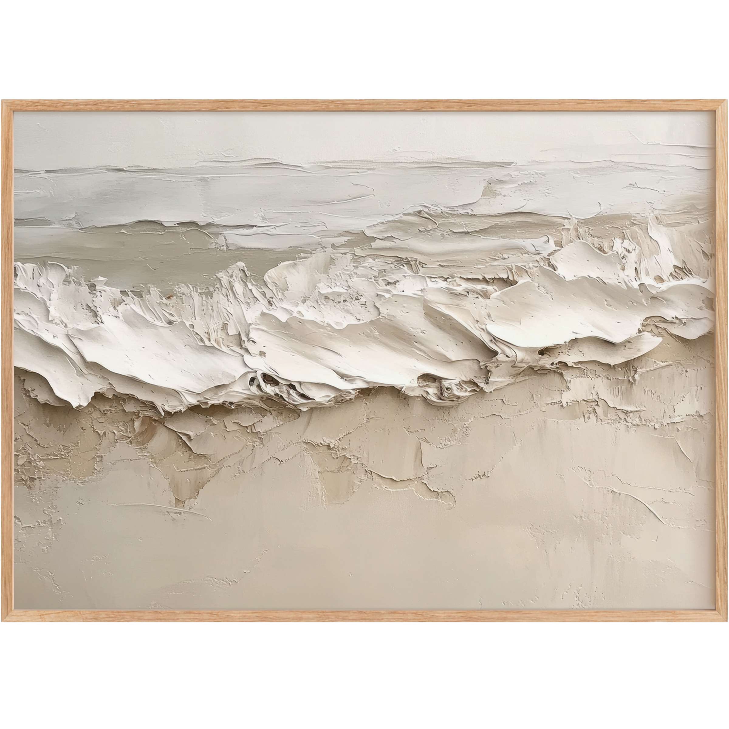 Coastal printable wall art with textured white and sandy beige hues evokes a serene, airy coastal breeze for refined spaces