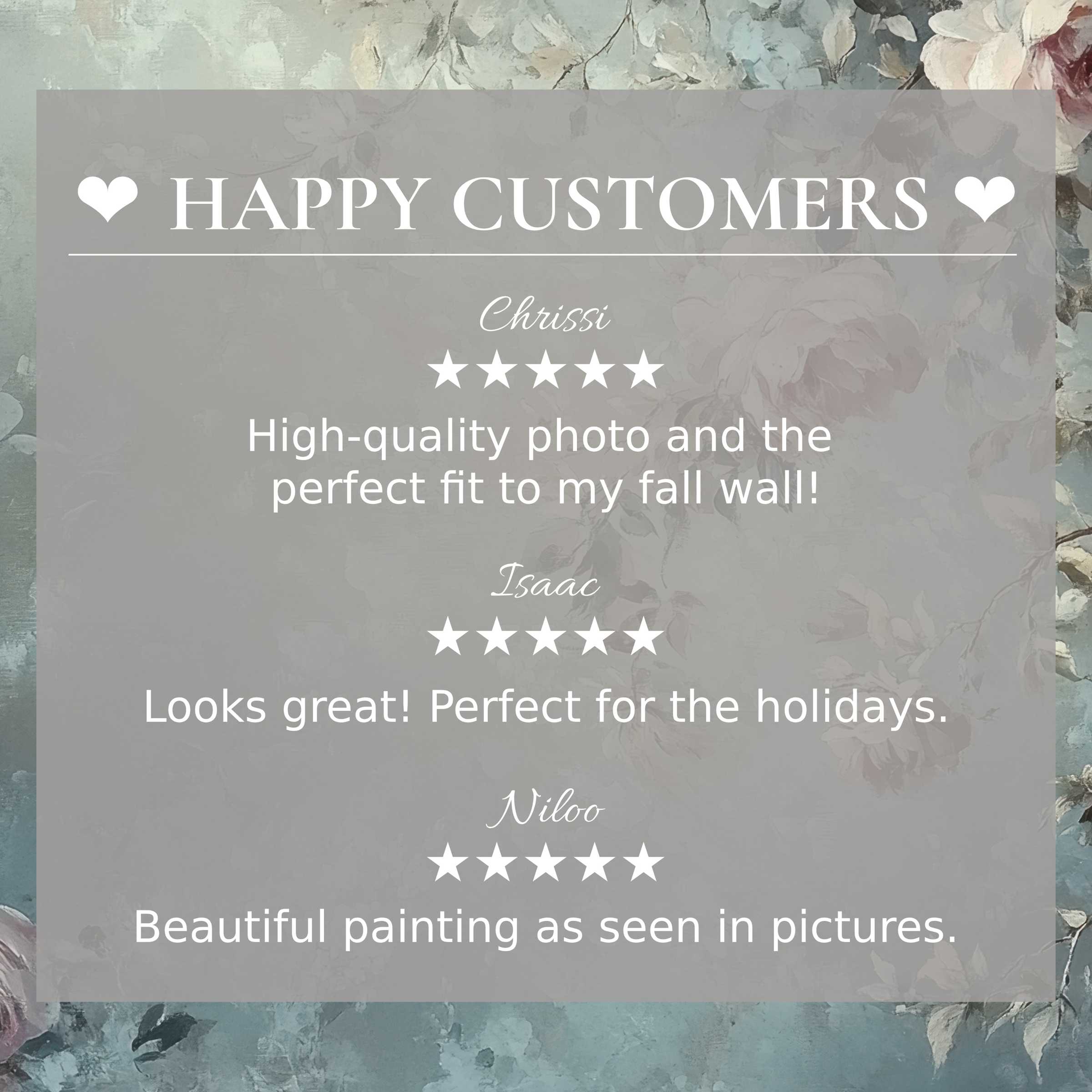 Elegant botanical art for Frame TV with abstract colors, showcasing happy customer reviews that build trust and style appeal