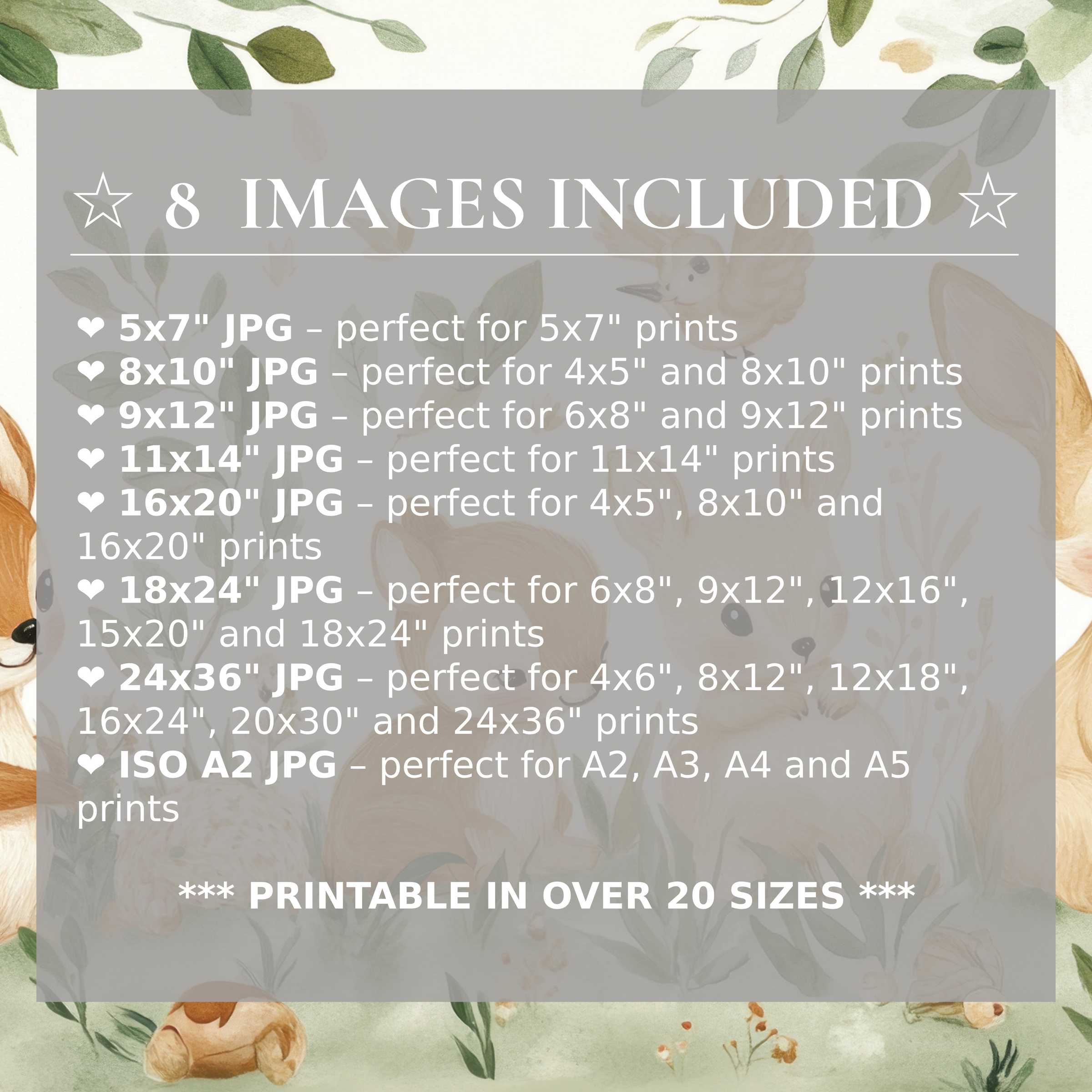 Nursery digital print featuring soft greens and warm earth tones, radiating calm elegance with 8 high-quality sizes included