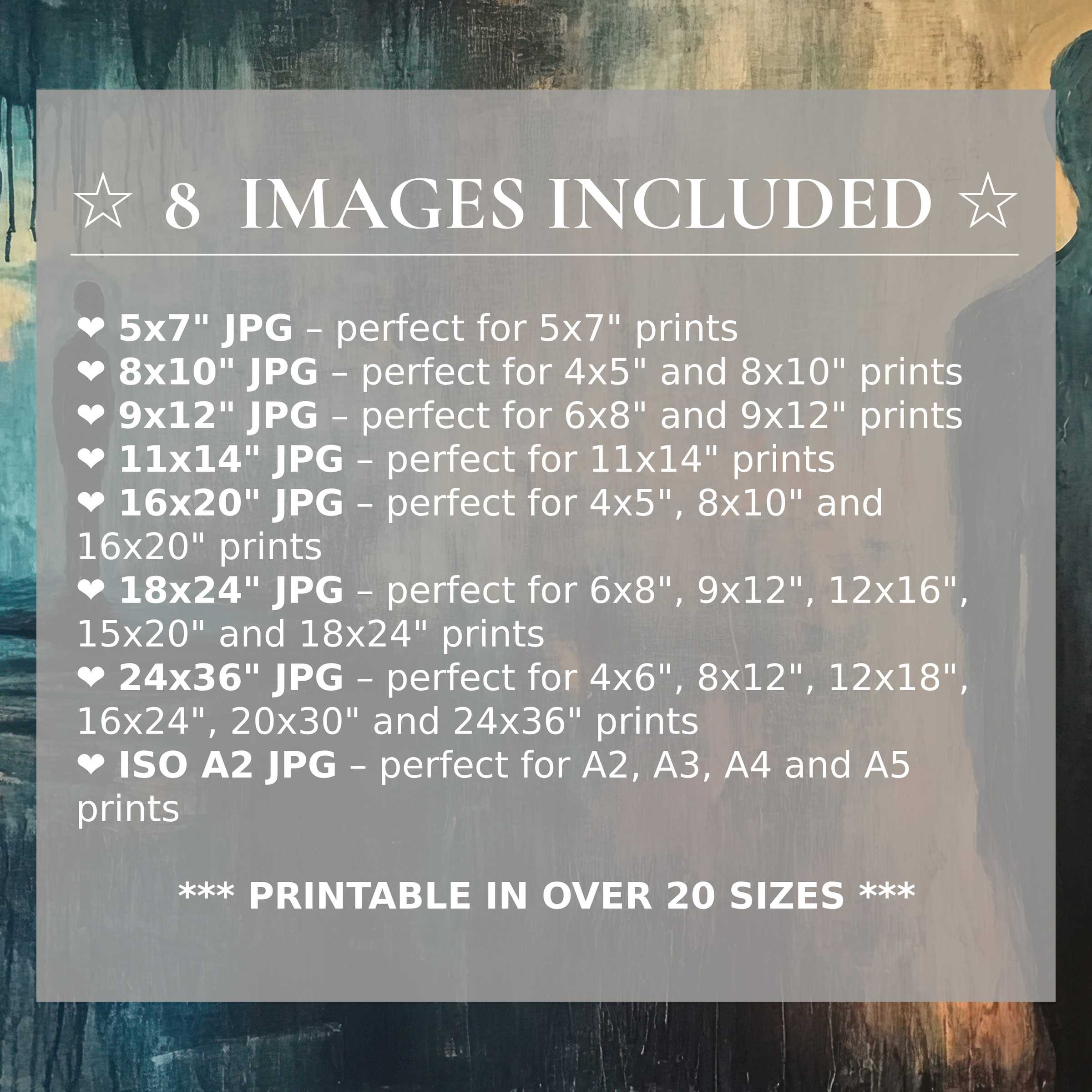 Radiant modern digital print in deep teal and warm ochre, delivered in 8 high-quality sizes to elevate chic interiors