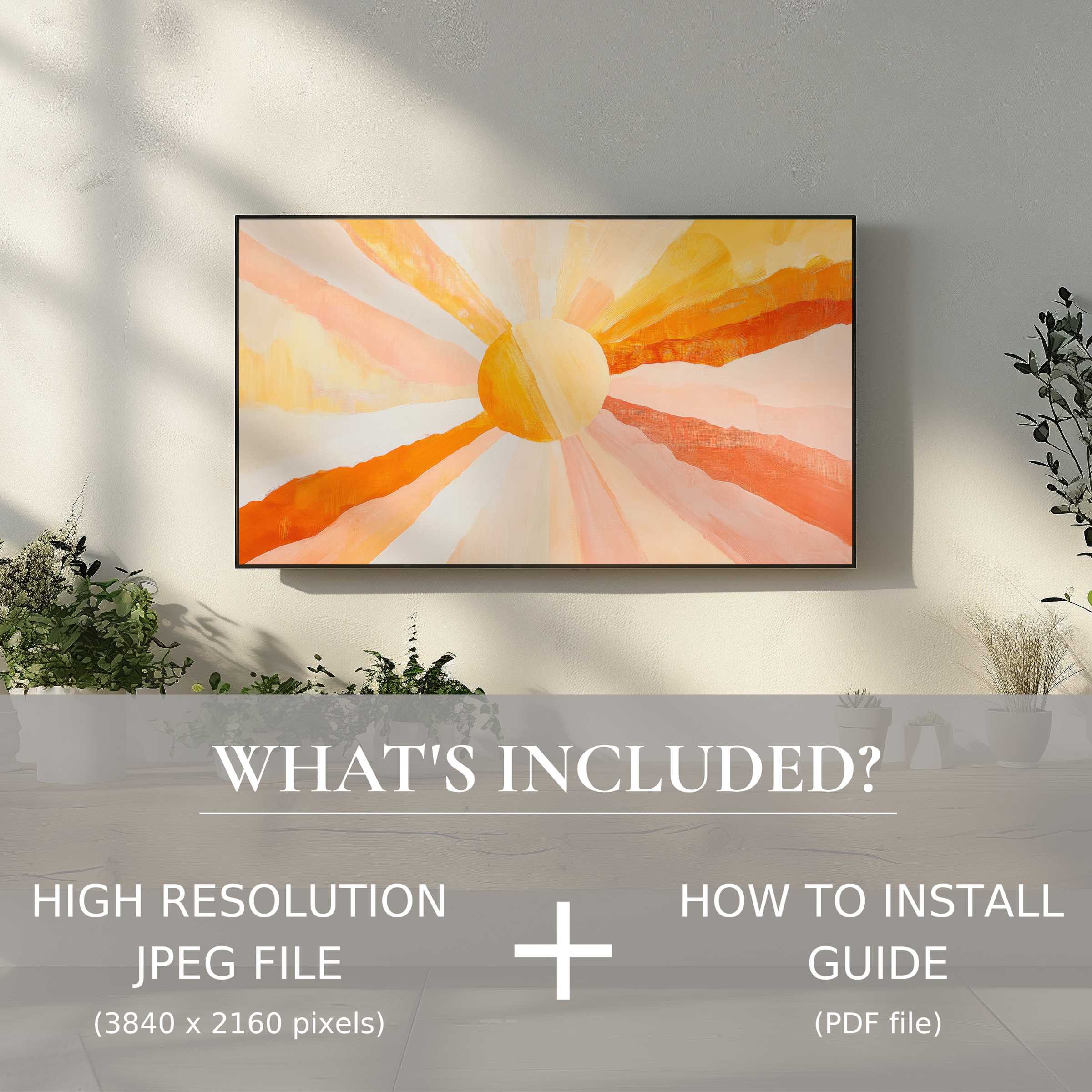 Sun-inspired boho digital TV art download enhances any modern living space with effortless, stylish digital decor