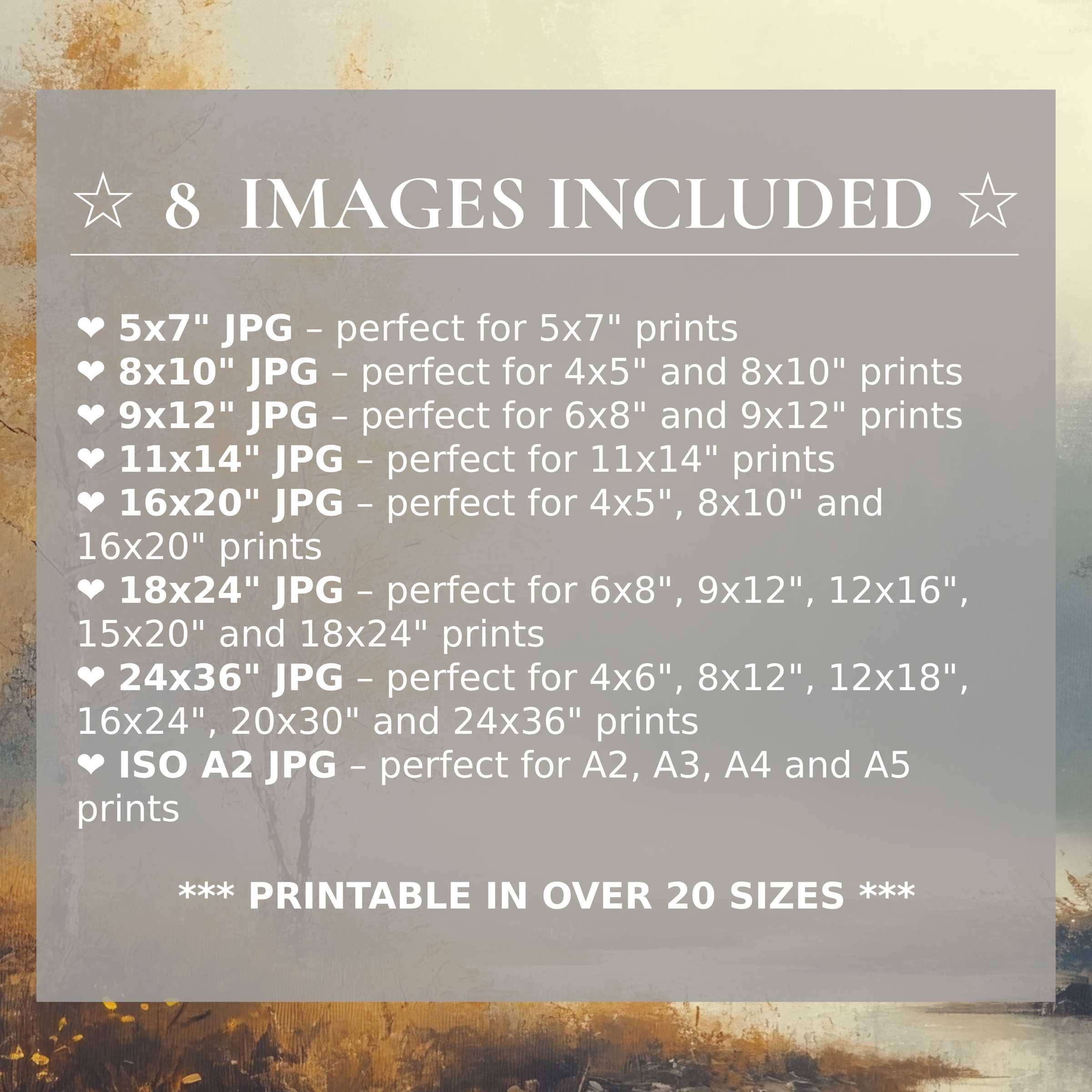 Radiant fall digital print in warm amber and soft taupe tones, delivered in 8 high-quality sizes for elegant, versatile modern interiors