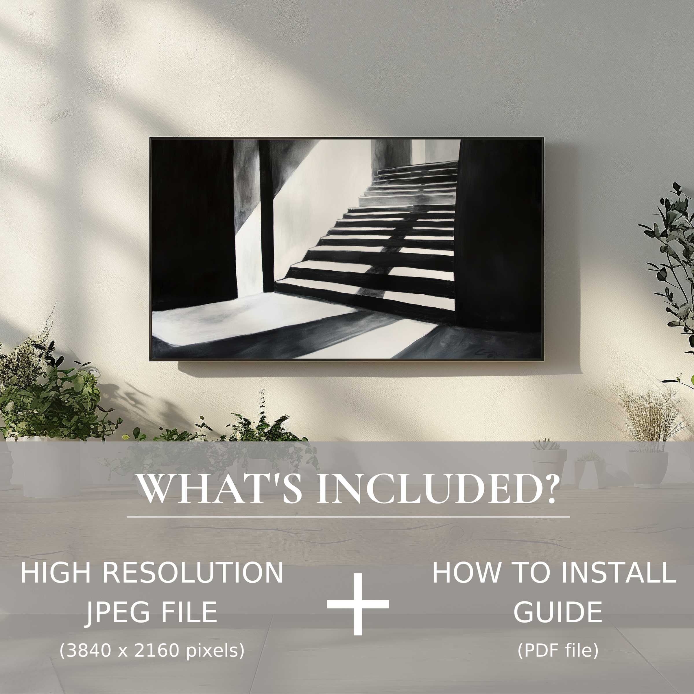 Elegant black and white digital TV art download enhances your living space with easy digital use and sleek modern style