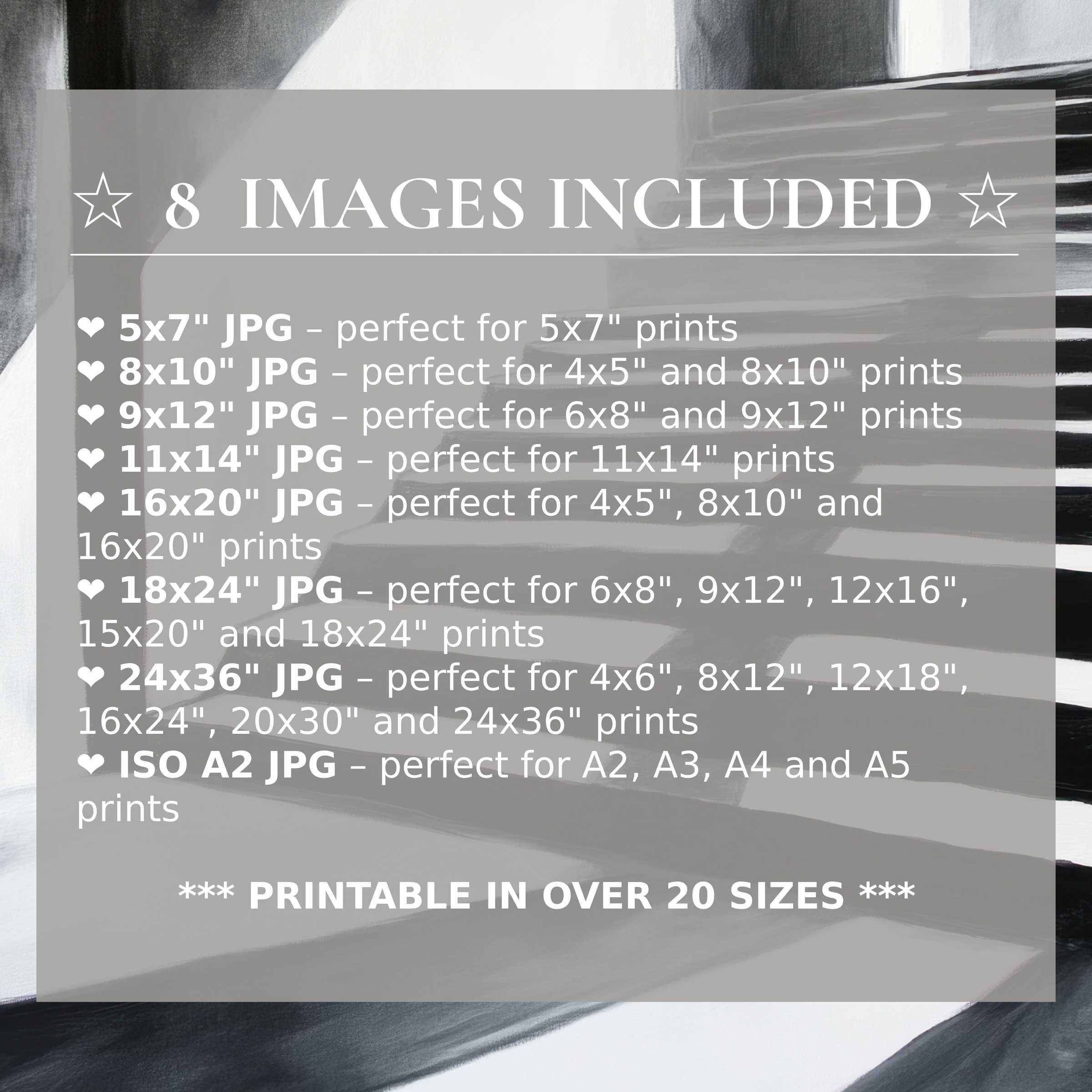 Black and white digital print exuding bold contrast and modern elegance, offered in 8 high-quality sizes to elevate contemporary interiors with versatile, timeless style
