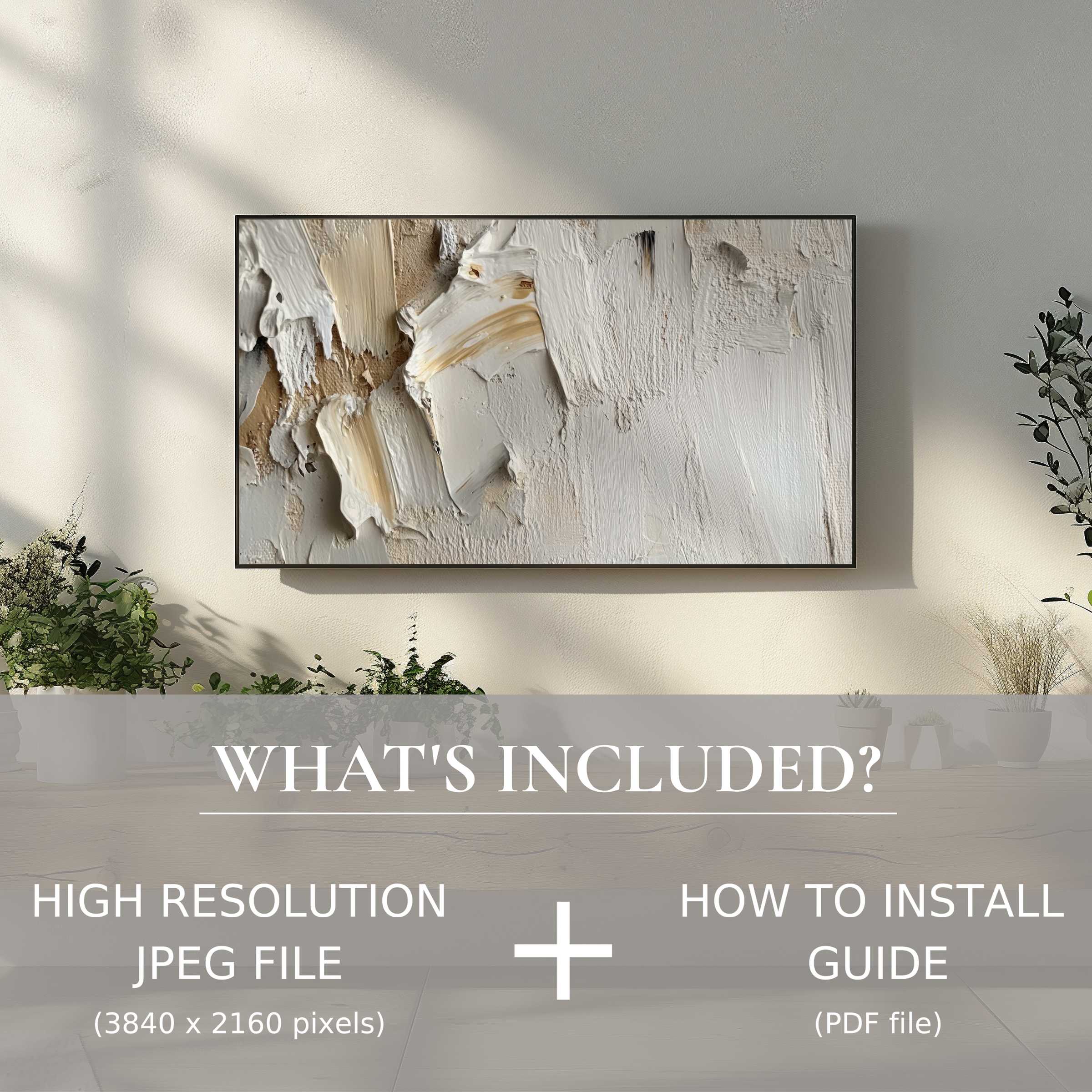 Neutral digital TV art download showcasing textured abstract tones, enhancing modern living spaces with easy digital use and style