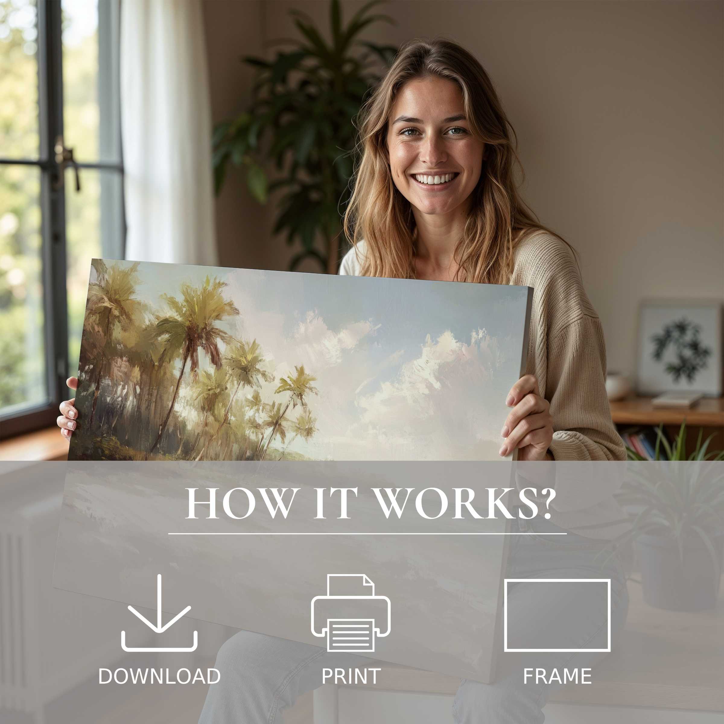 Coastal digital art print brings serene joy and effortless elegance to a modern home, inspiring a soulful connection with nature