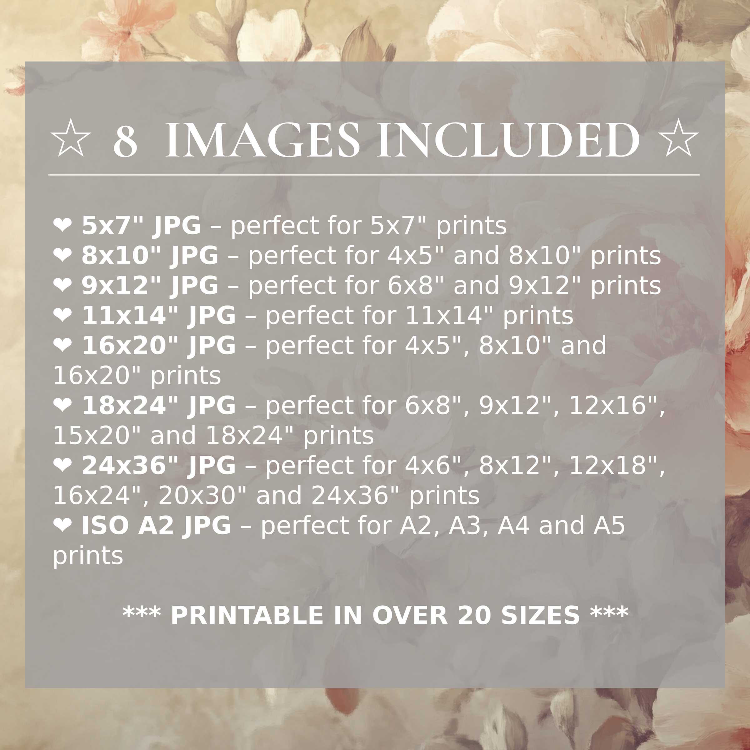Botanical digital print in calming ivory and blush tones, elevating modern interiors with radiant beauty; includes 8 high-quality sizes