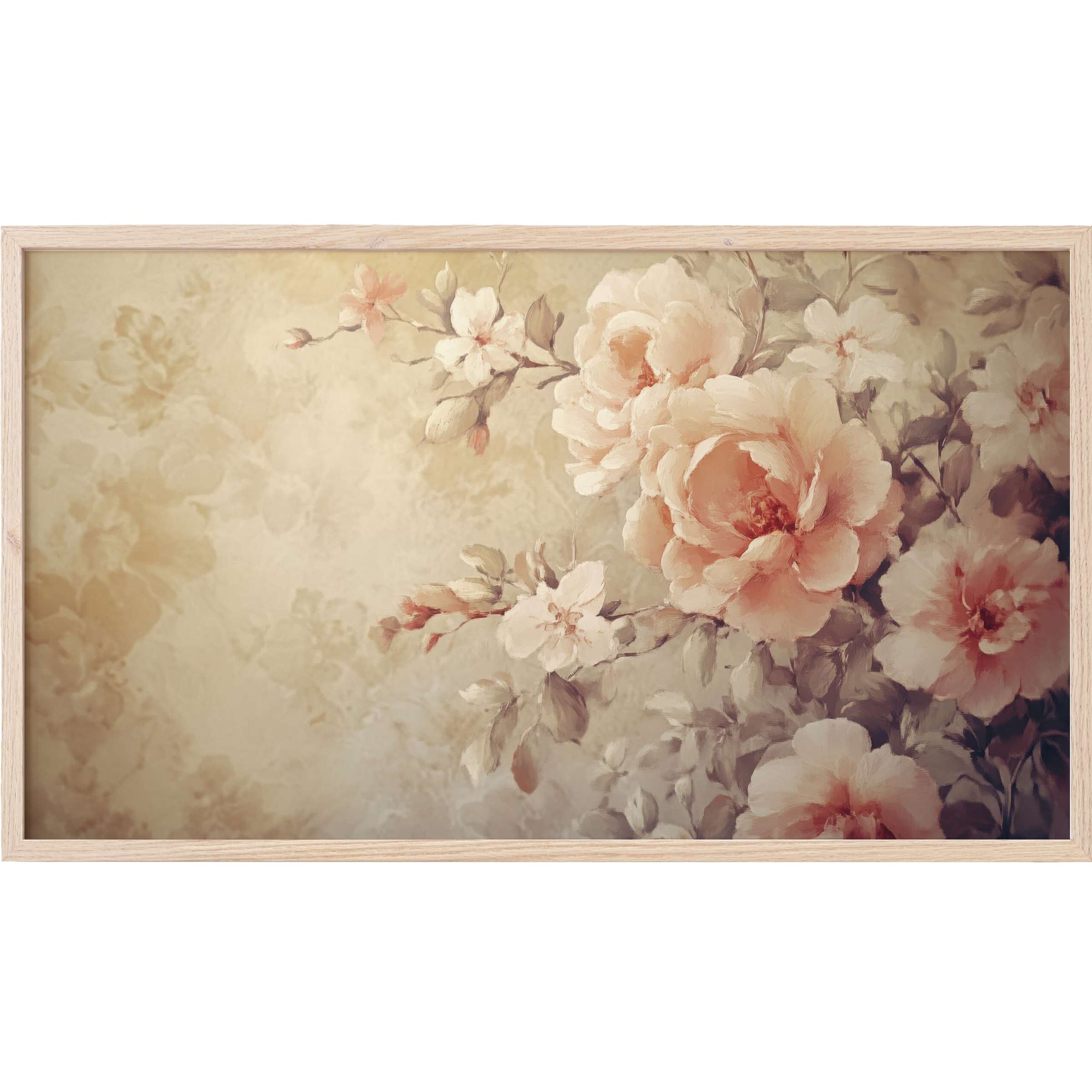 Soft pastel floral bouquet in muted hues with delicate brushstrokes, perfect botanical Frame TV Art for refined décor