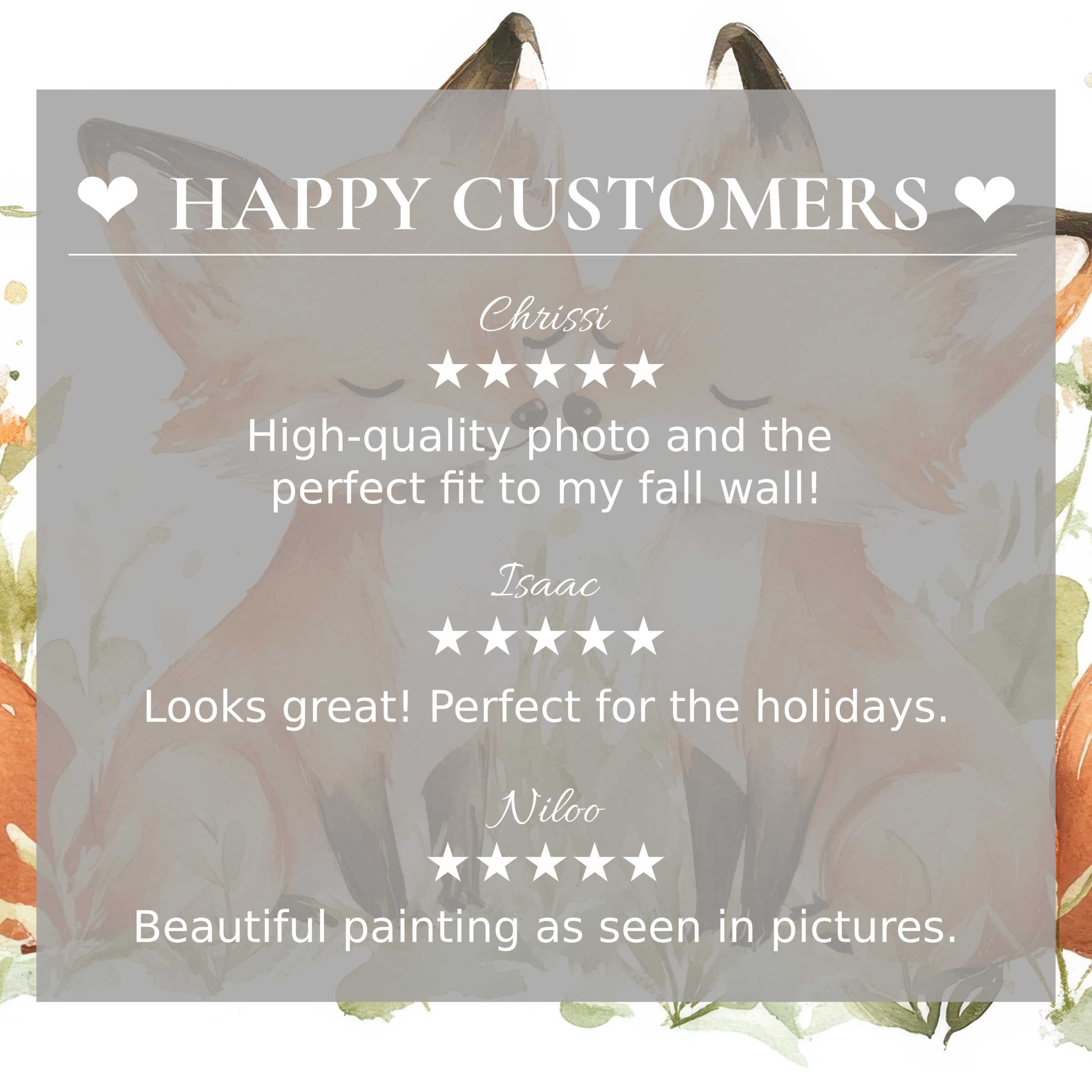 Elegant nursery art for Frame TV with soft fox illustration, happy customer reviews building trust and refined appeal