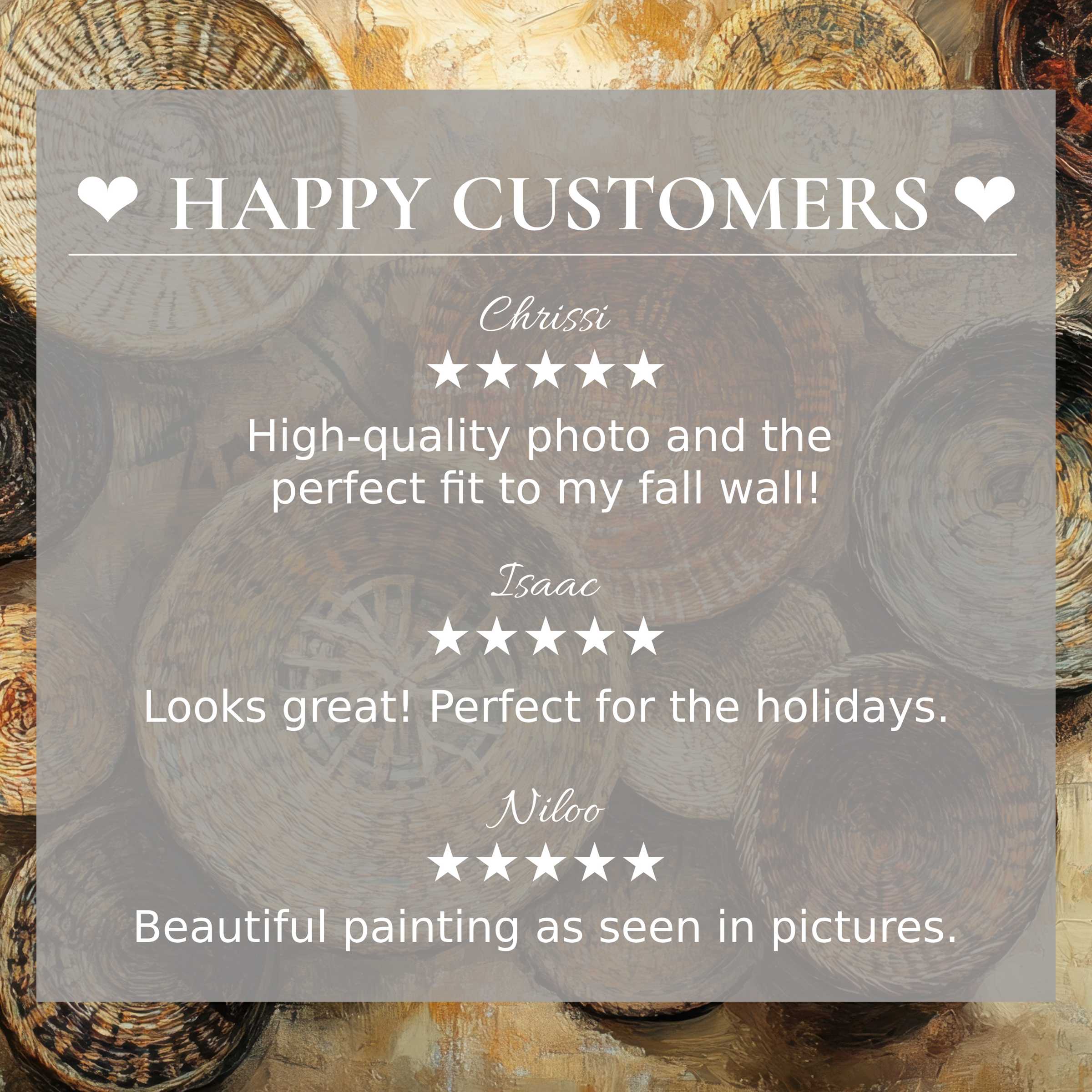 Boho art for Frame TV features abstract warm wood tones, with happy customer reviews building trust and elegance