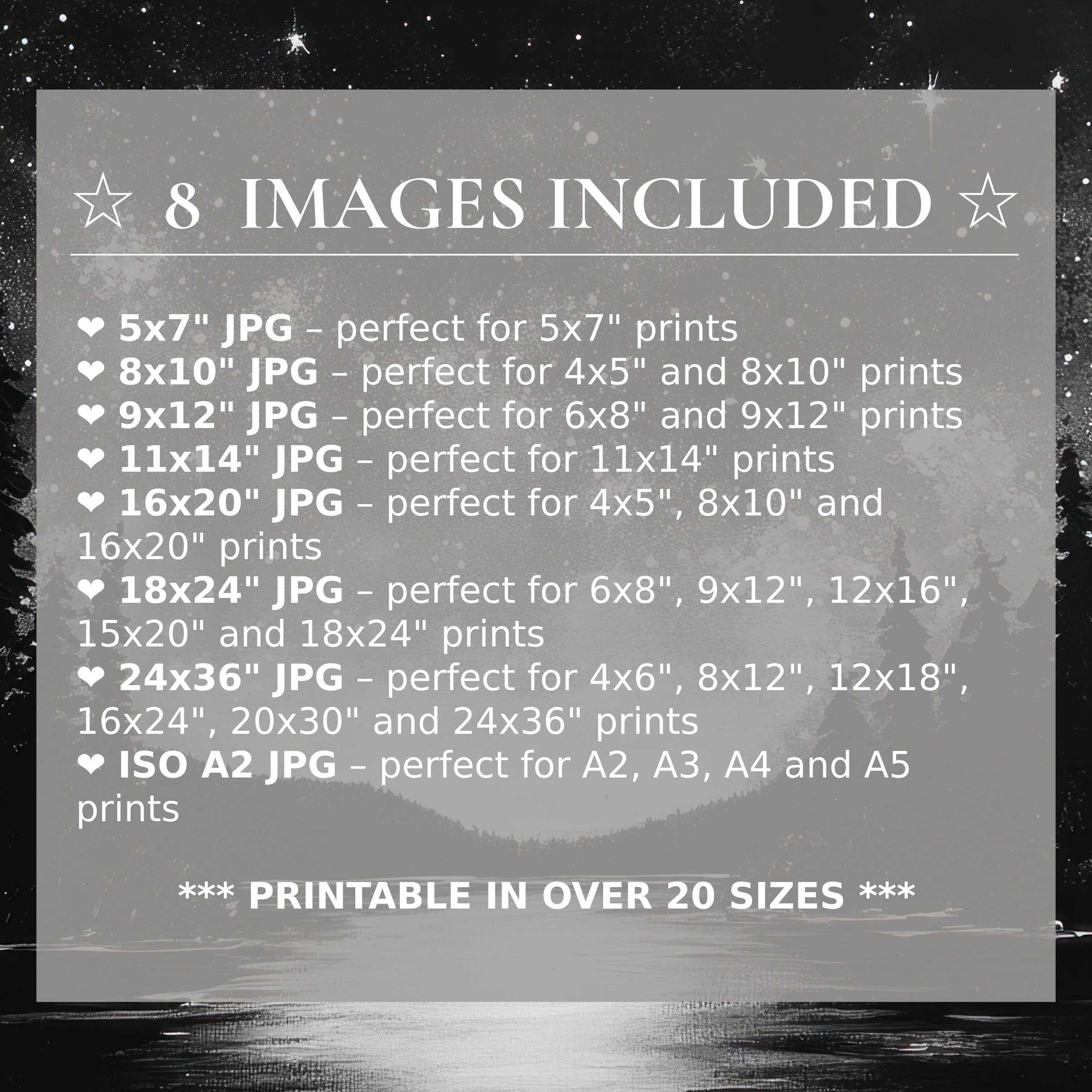 Black and white digital print exudes bold, timeless contrast; includes 8 high-resolution sizes for effortless style in modern interiors