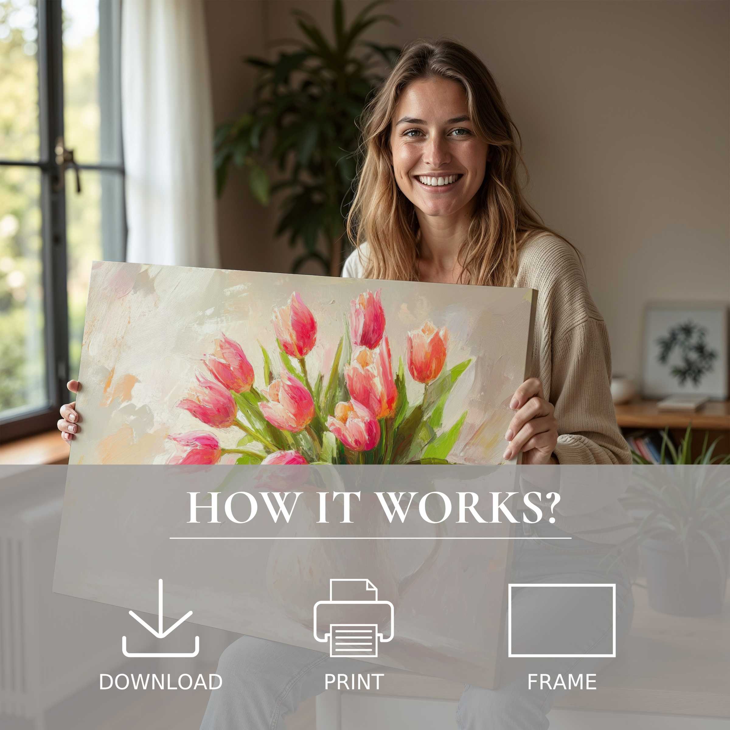 A joyful moment in a stylish home reveals the transformative warmth of an Easter digital art print in soft, blooming tones