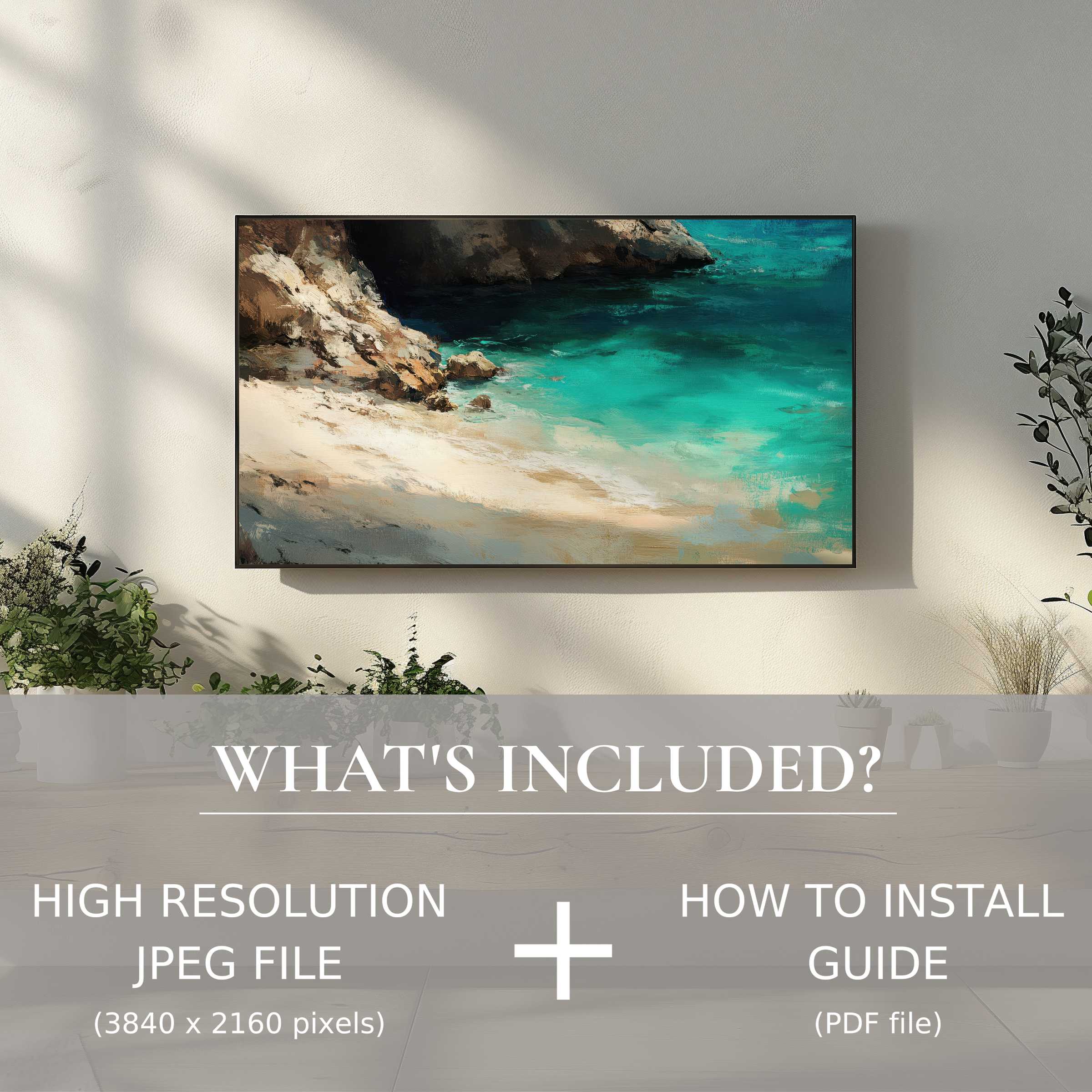 Elegant beach digital TV art download enhances modern living spaces with easy digital use for stylish, serene décor