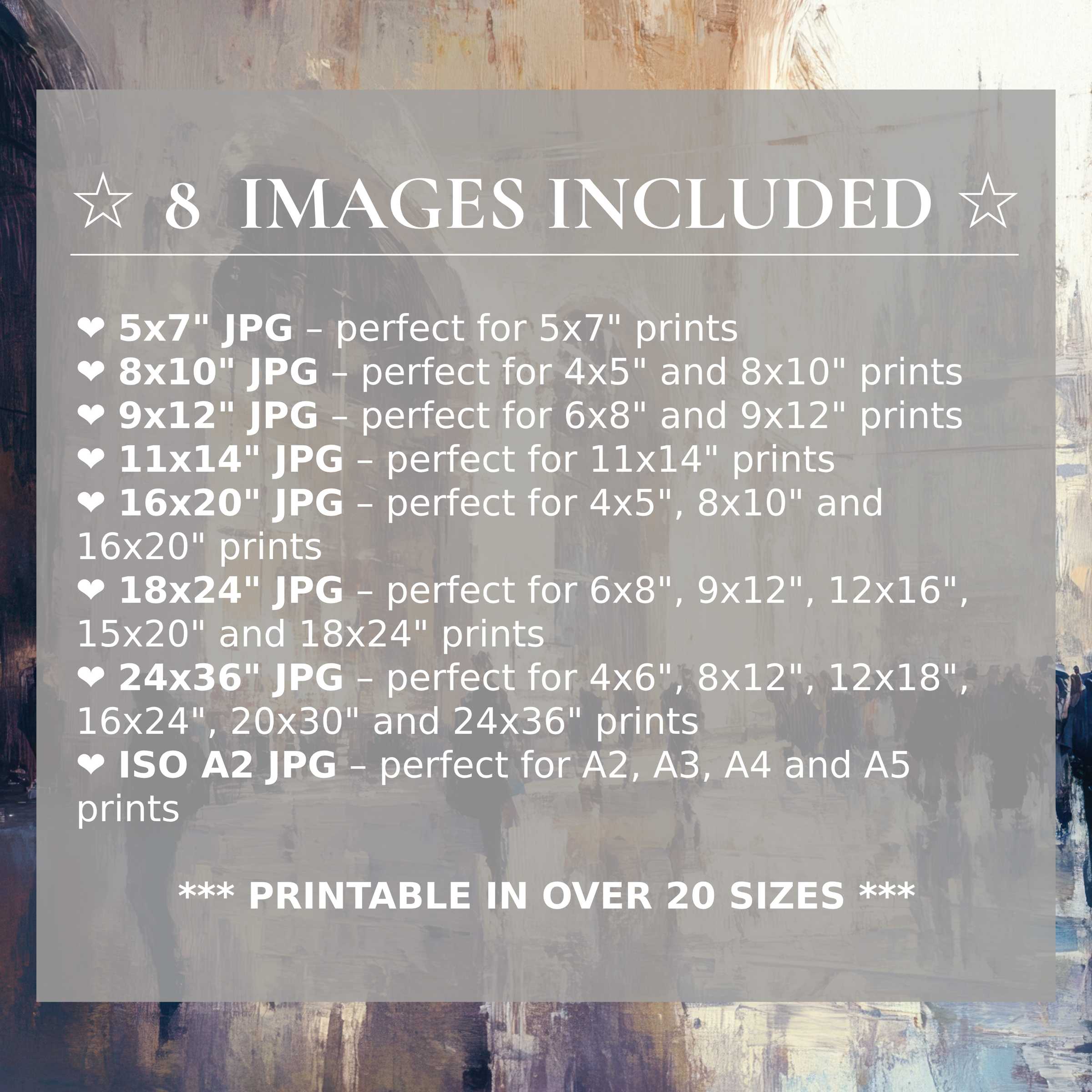 Urban digital print in radiant neutrals and soft blues, elevating modern interiors with style and 8 high-quality sizes included