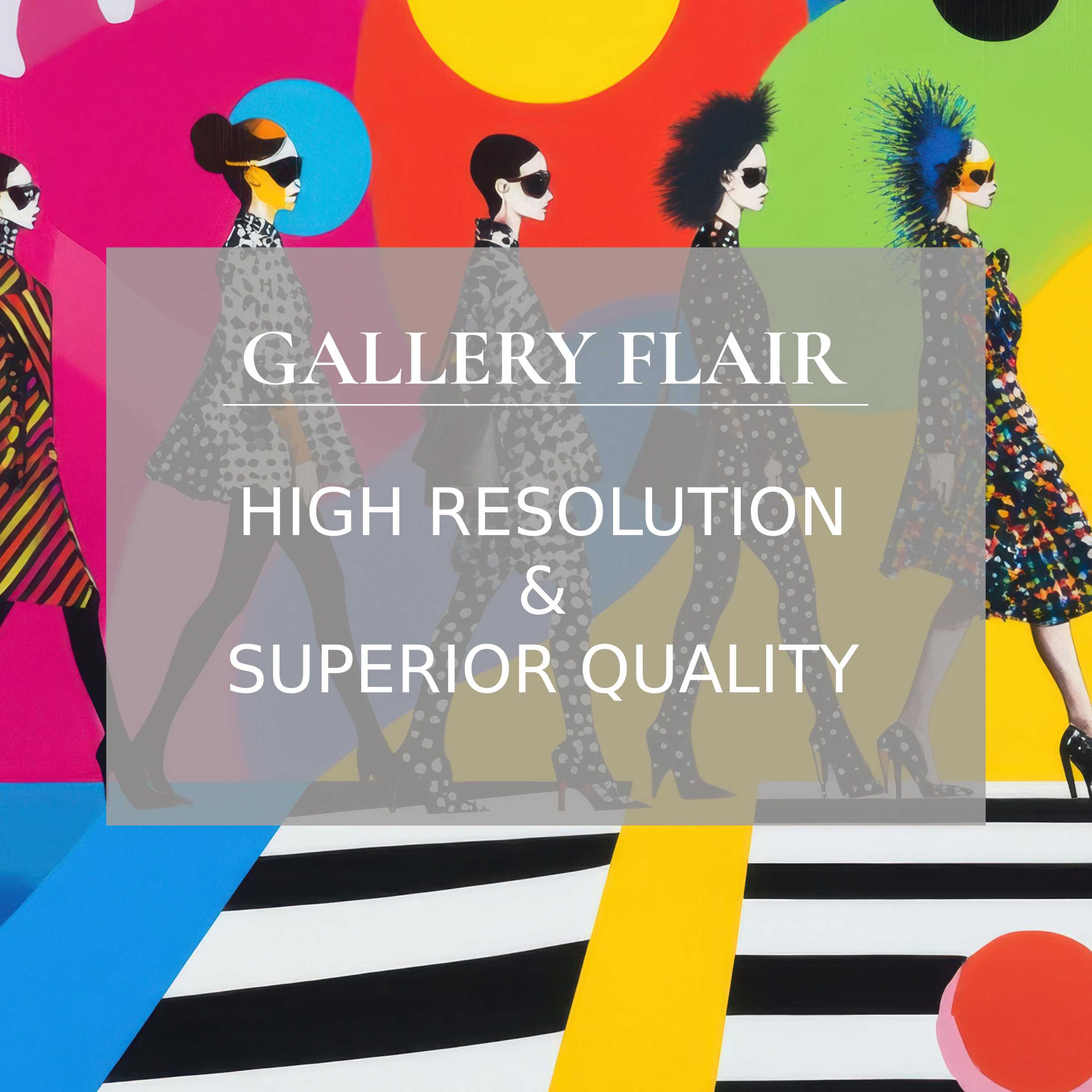 Vibrant pop art Frame TV picture with crisp lines and elegant figures in high resolution, ideal for refined decor settings
