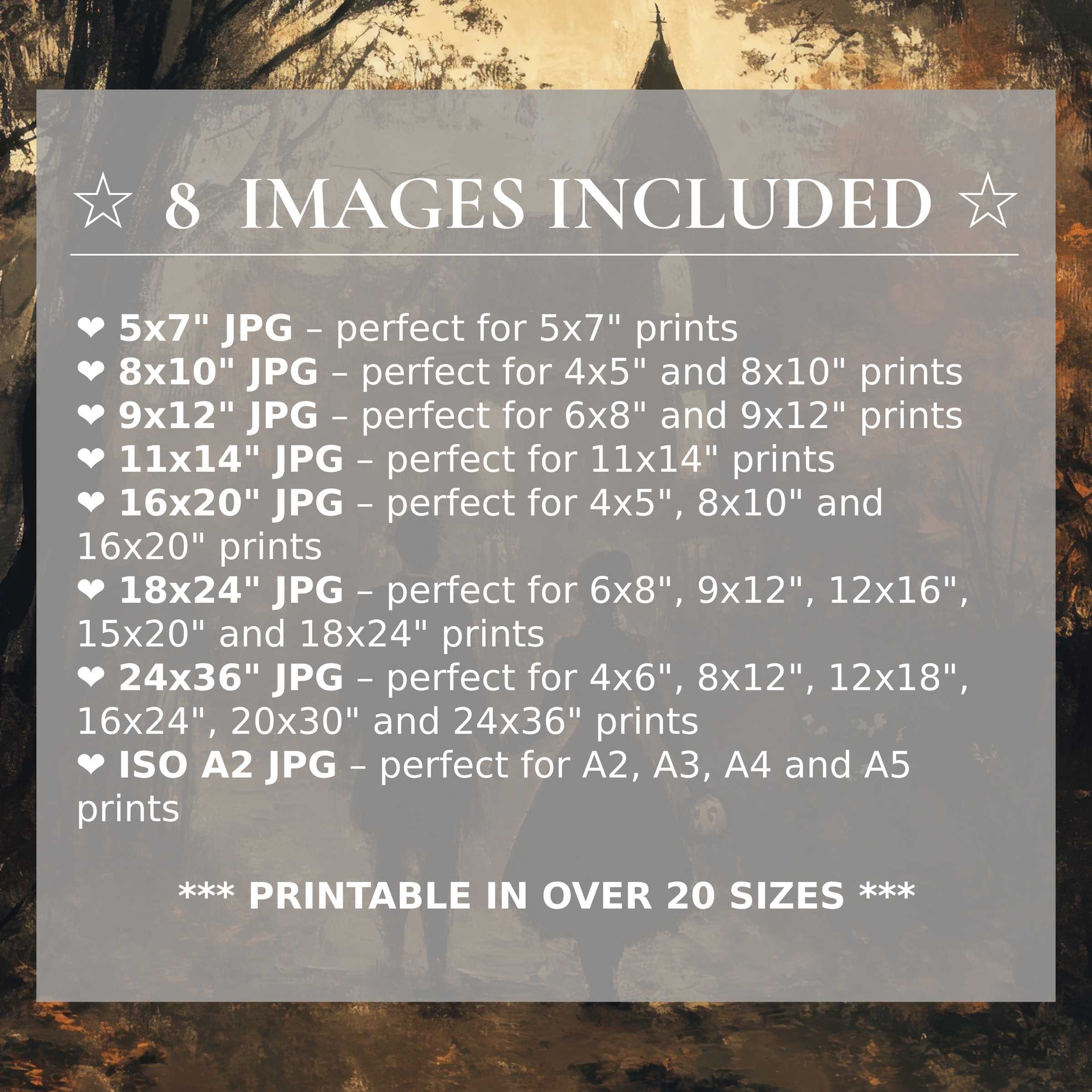 Halloween digital print with radiant amber and deep black hues, enhancing modern interiors with style; includes 8 high-quality sizes