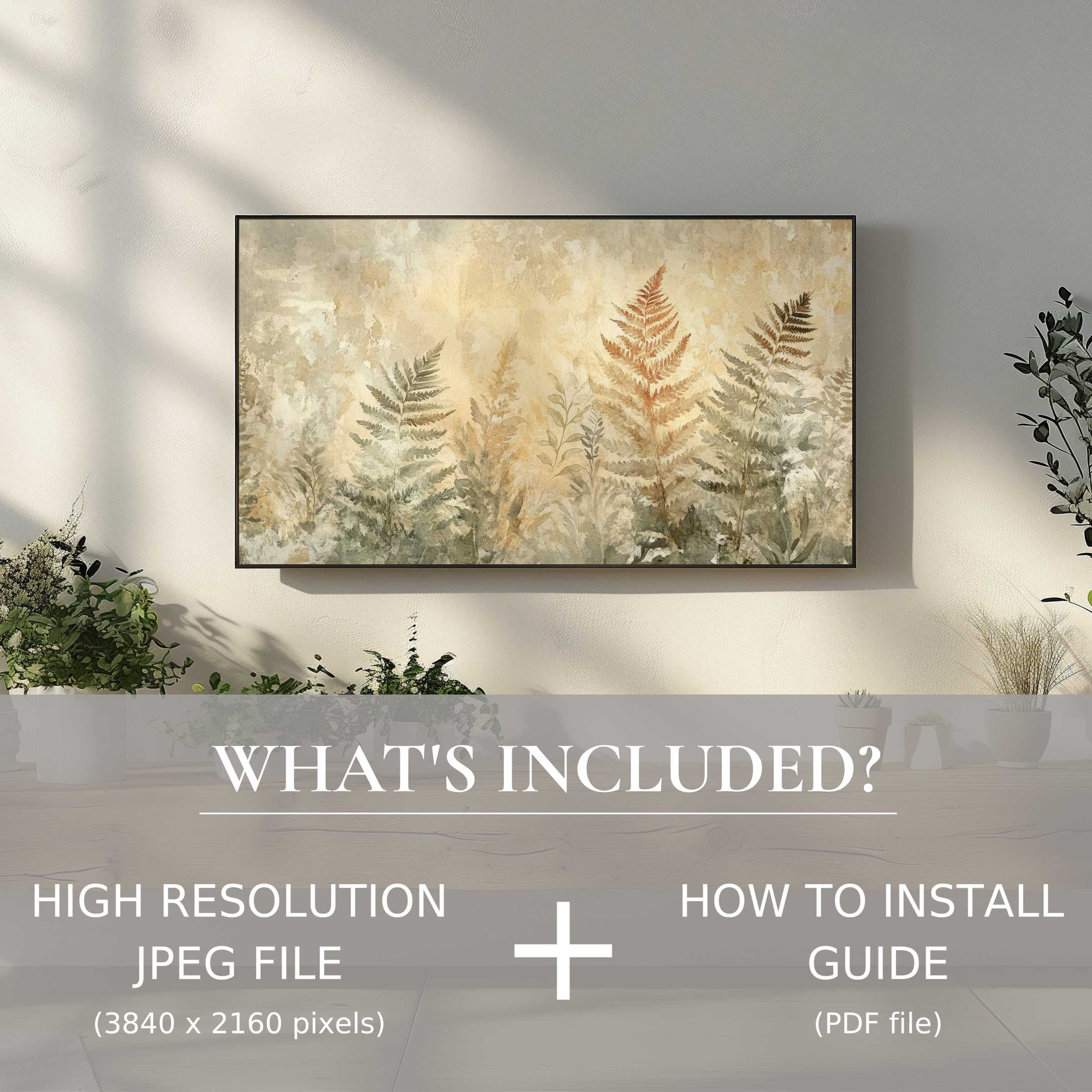 Elegant botanical digital TV art download enhances modern living spaces with easy, high-res digital use and stylish charm