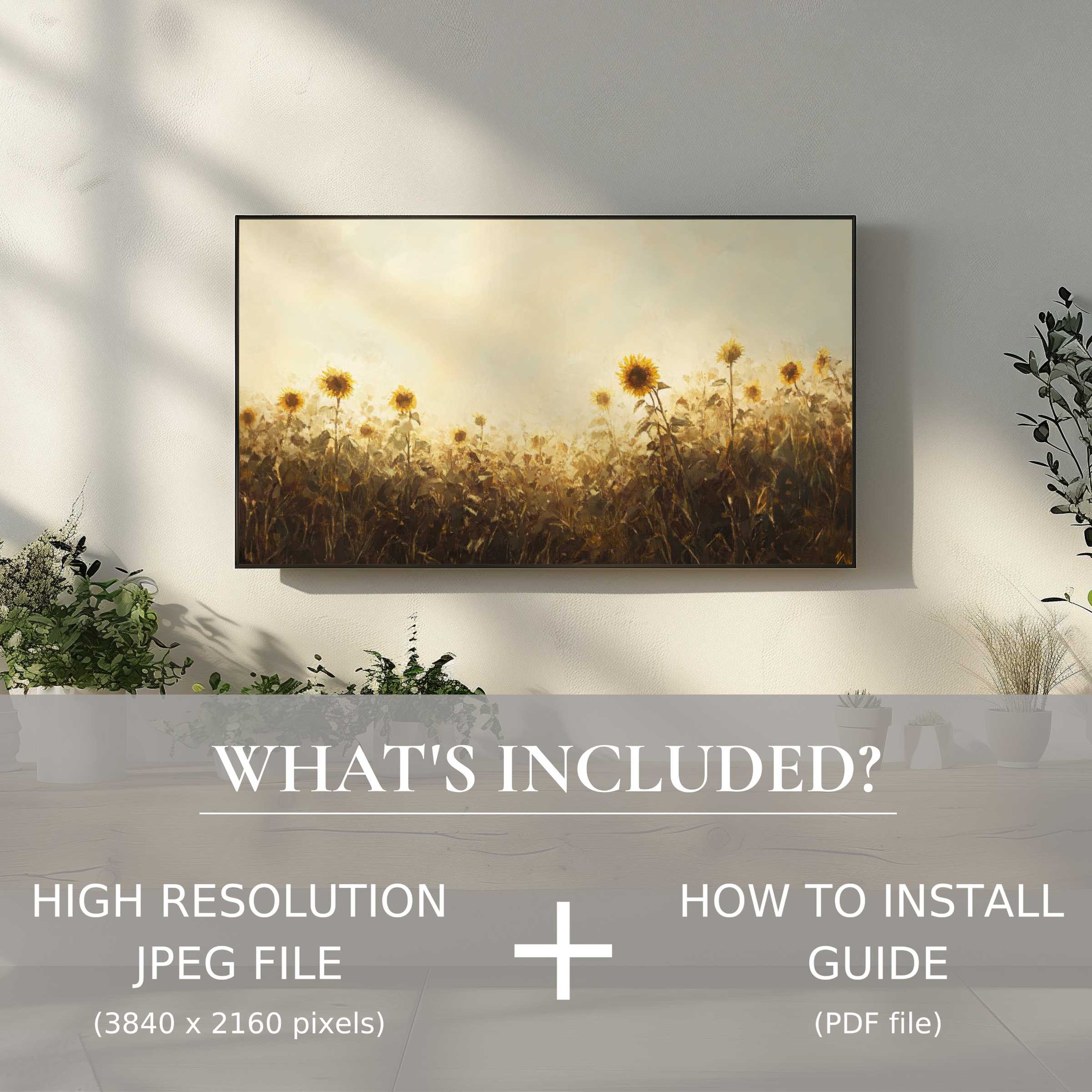 Elegant fall digital TV art download of sunflowers, enhancing your space with easy digital use and warm ambiance