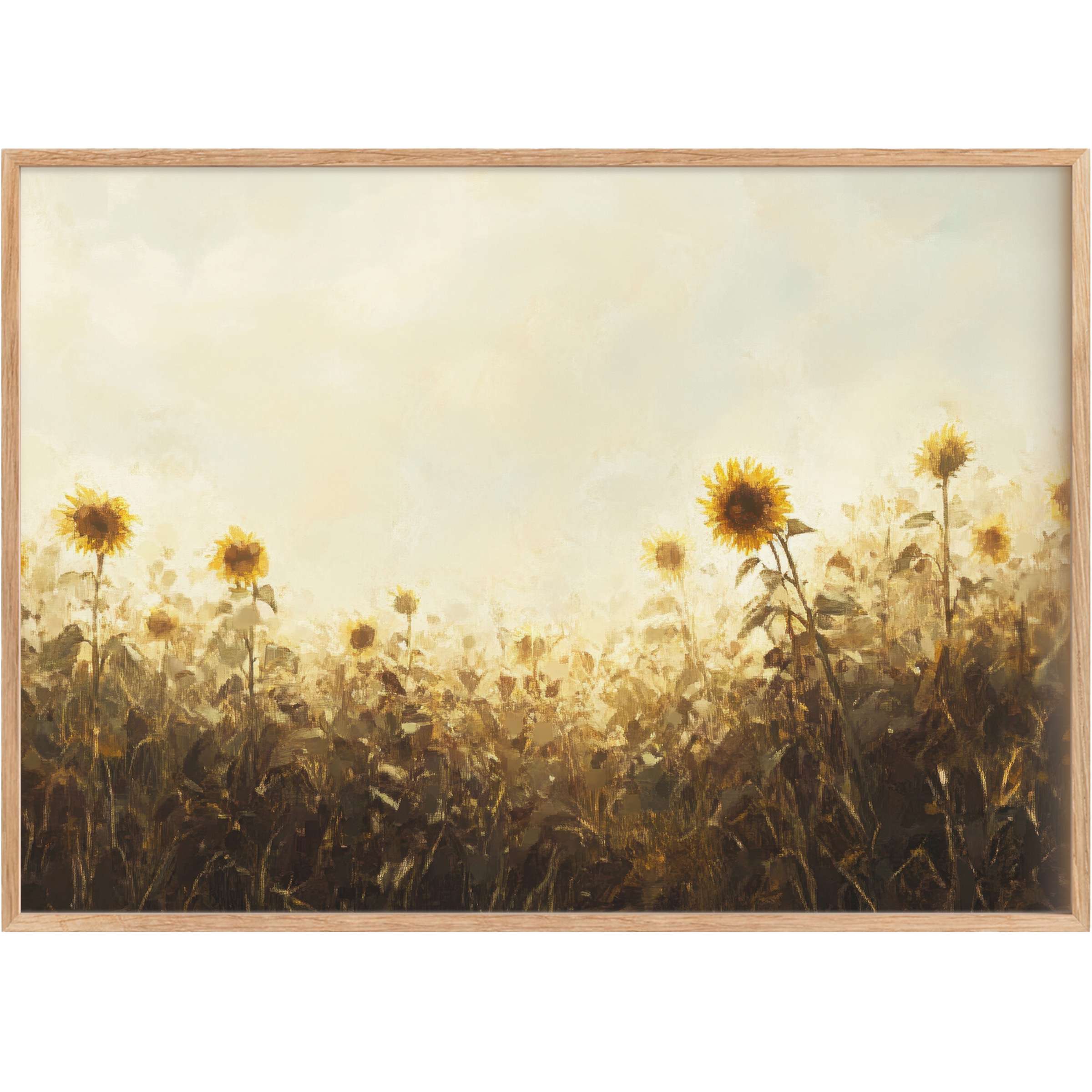 Fall printable wall art capturing golden sunflowers basking in warm amber light, evoking a serene, radiant autumnal glow
