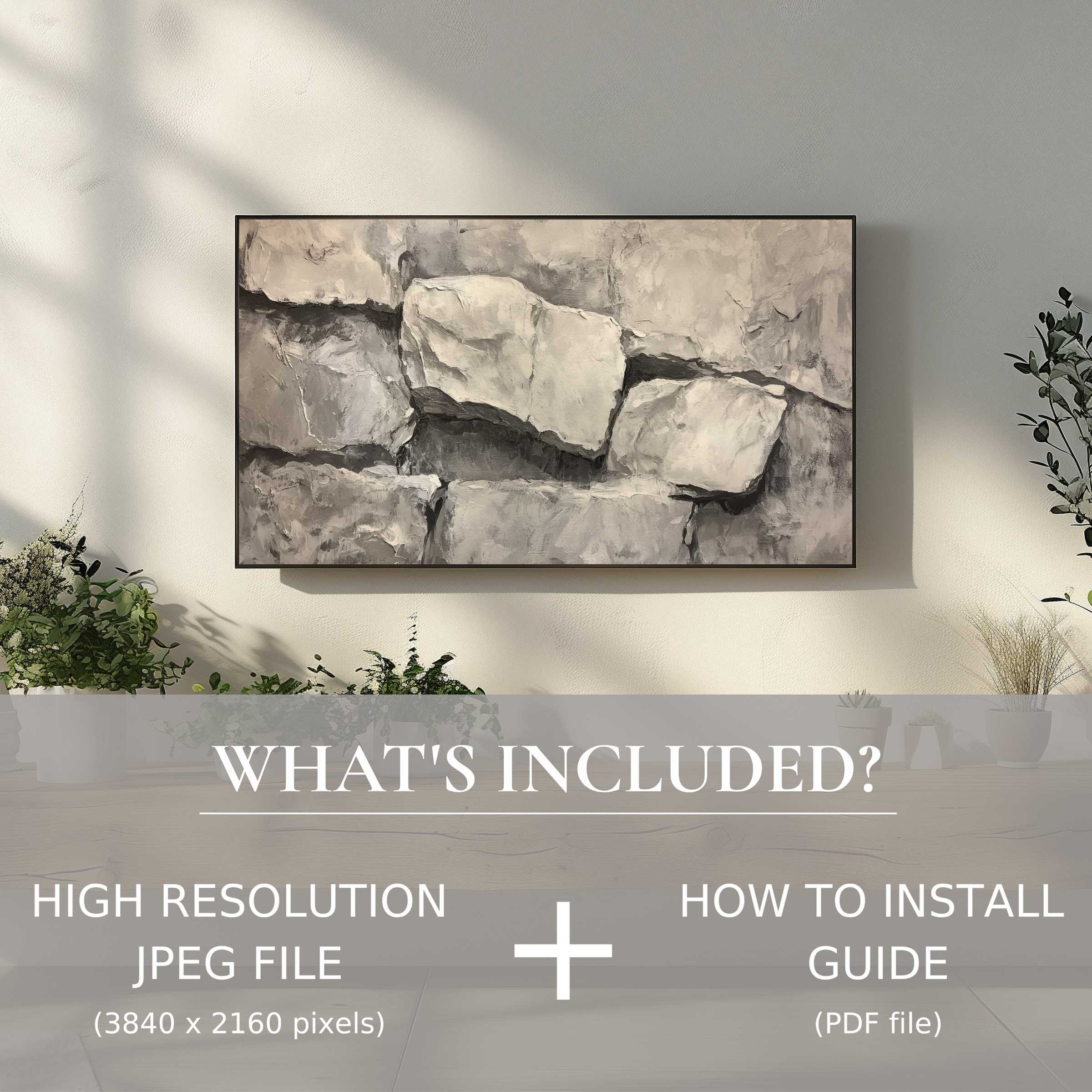 Elegant neutral digital TV art download in muted tones, enhancing any modern living space with easy digital use