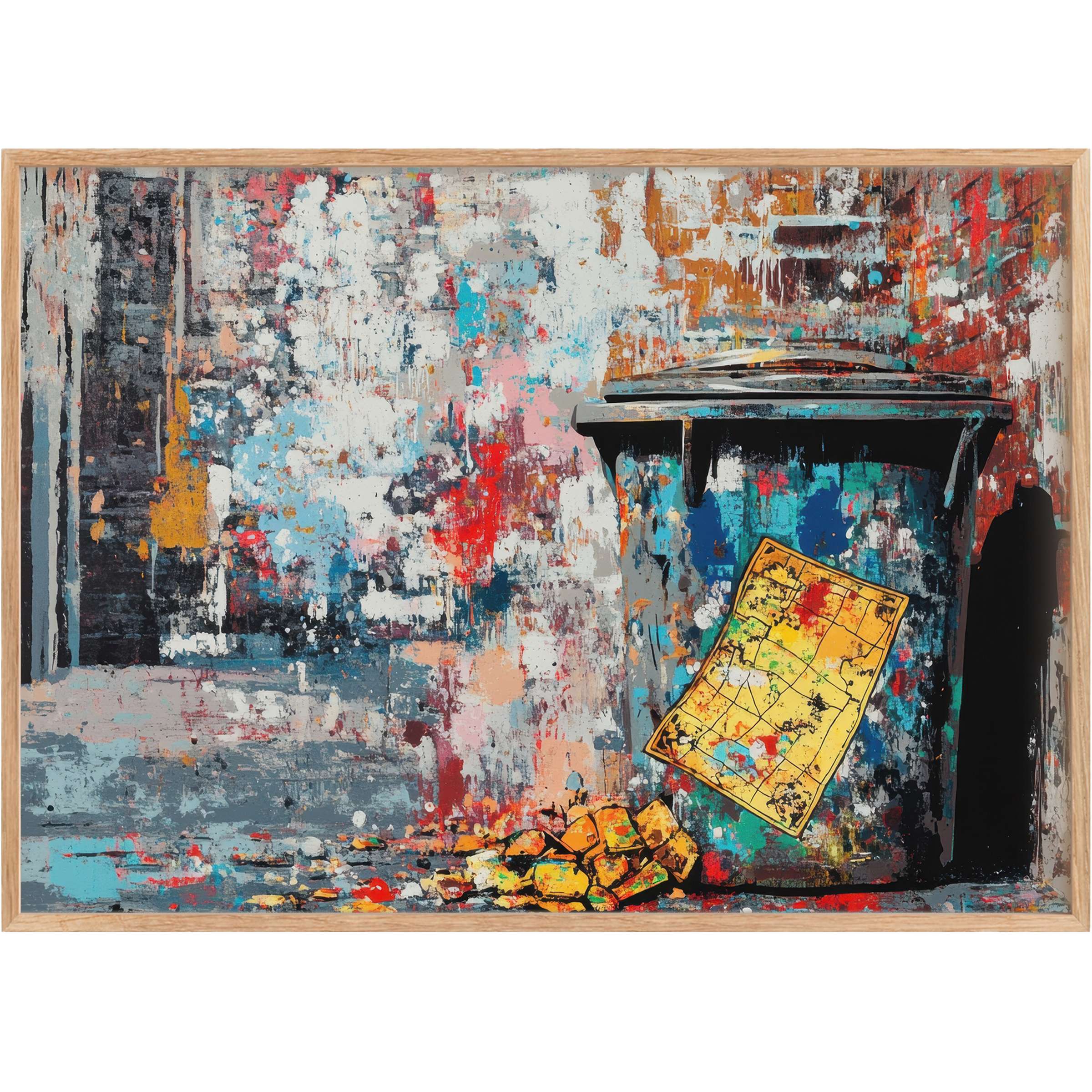 Vibrant street art printable wall art featuring bold blues, fiery reds, and warm ochres, evoking an urban, dynamic energy that elevates contemporary interiors