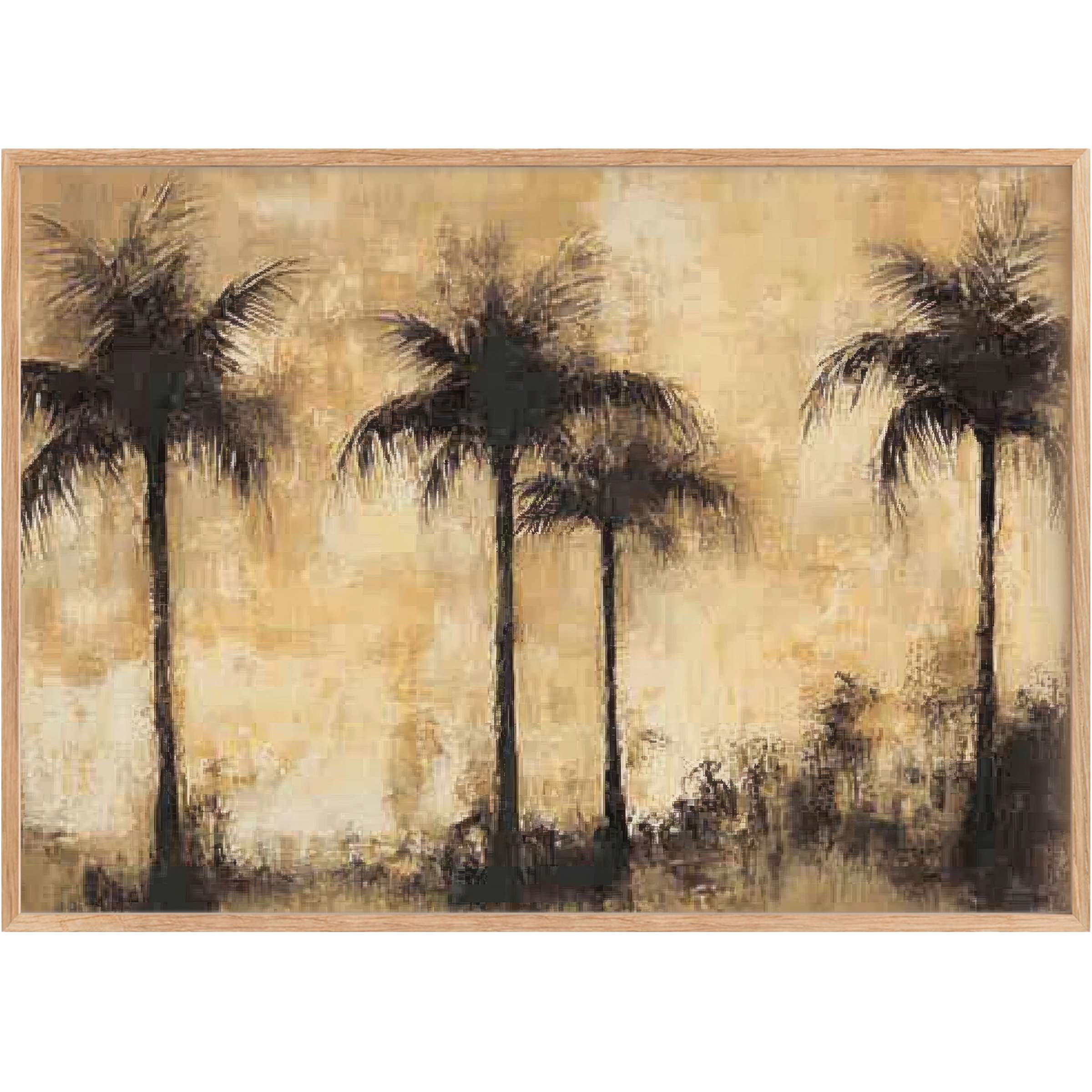 Coastal printable wall art with elegant palm silhouettes in warm sepia tones creates a serene, sunlit ambiance for refined spaces