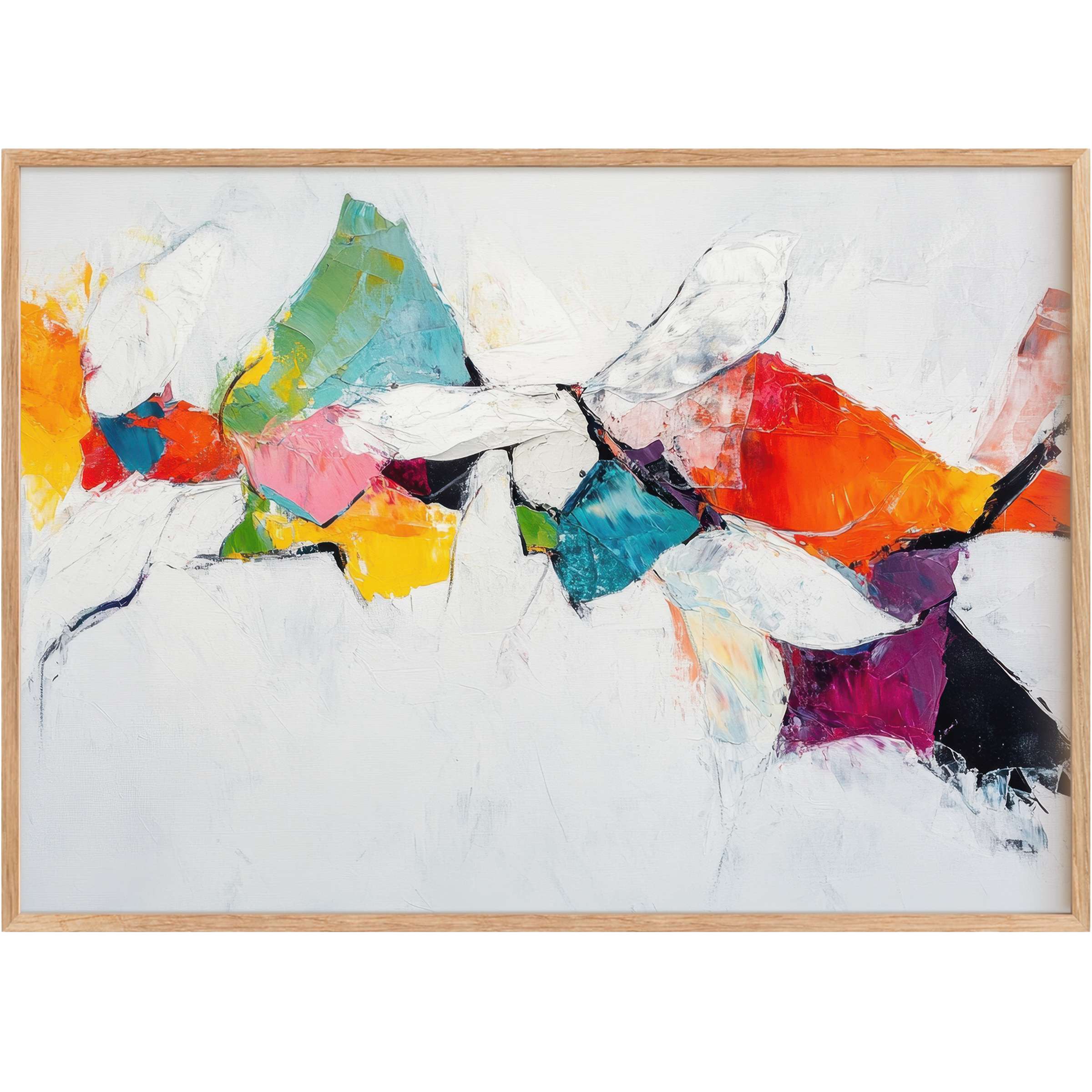 Vibrant abstract printable wall art blending fiery oranges and serene blues with crisp whites for a bold, uplifting ambiance