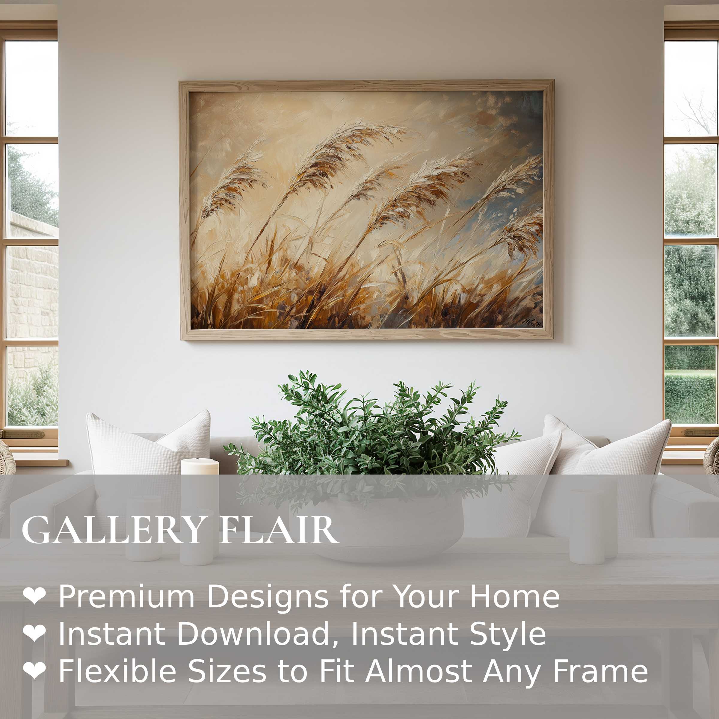 Botanical wall art print featuring radiant, softly textured pampas grass in warm earth tones, elevating modern, serene living spaces