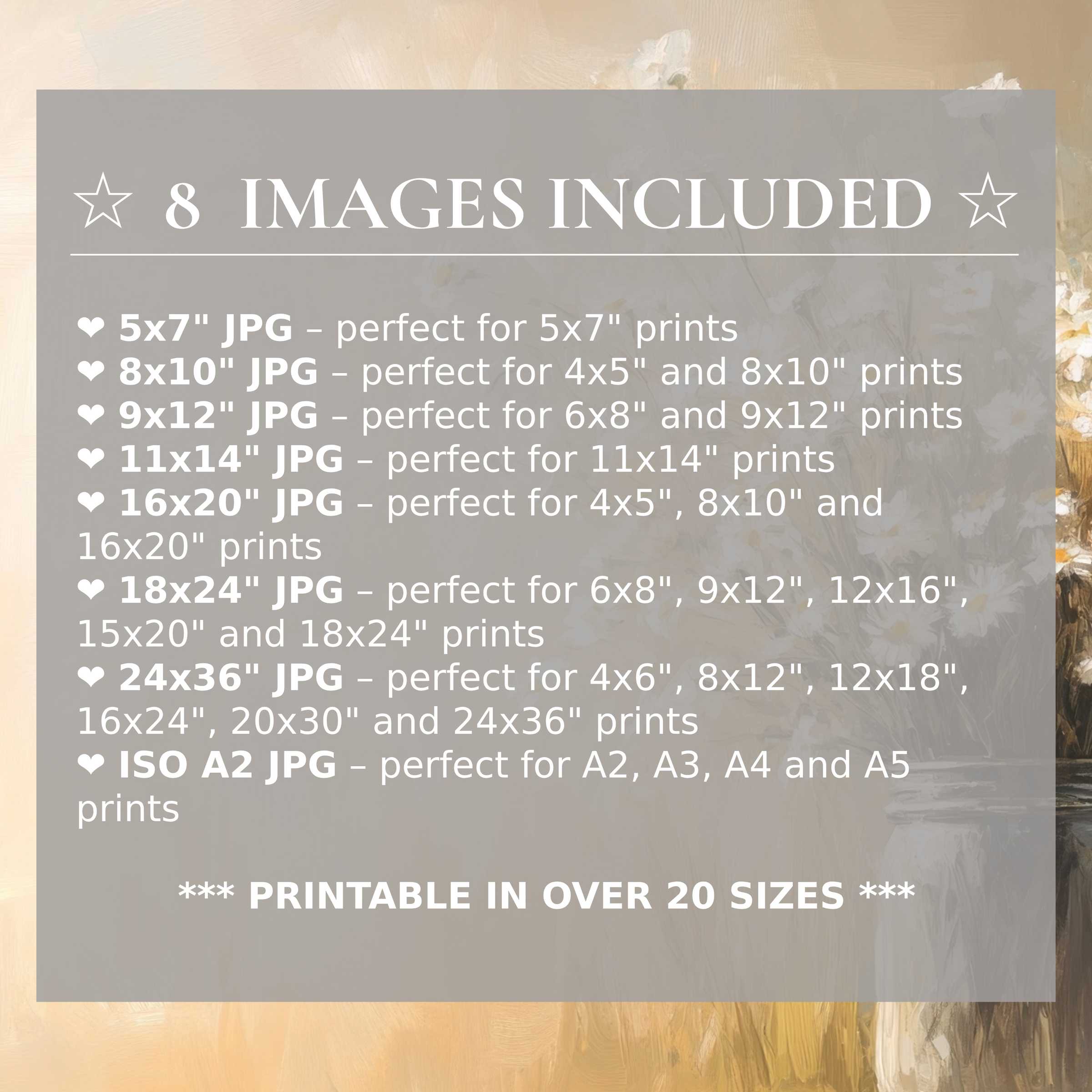 Farmhouse digital print radiates warm neutrals and soft whites, offering serene elegance in 8 included premium sizes
