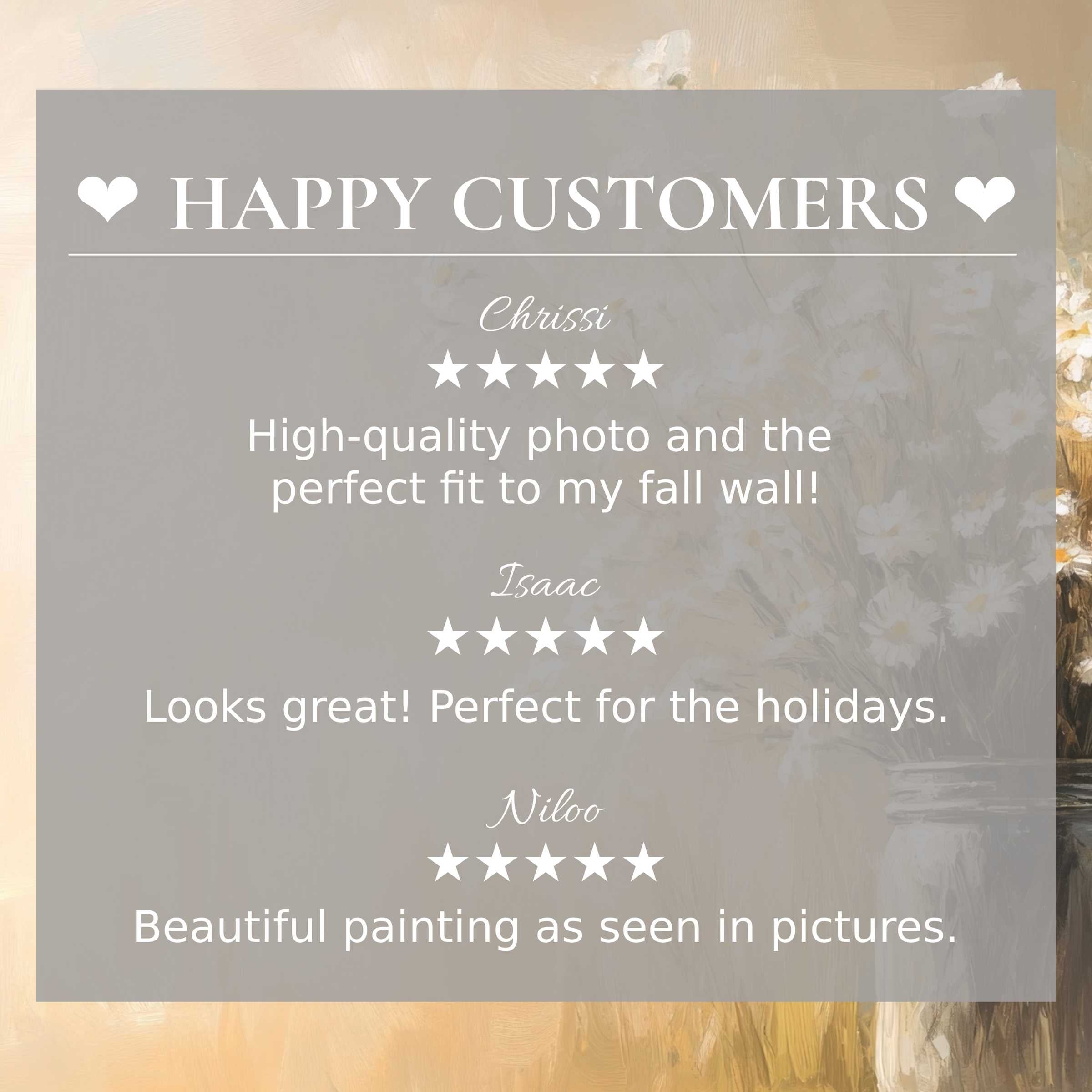 Farmhouse art for Frame TV with soft floral background, featuring happy customer reviews that build trust and elegance