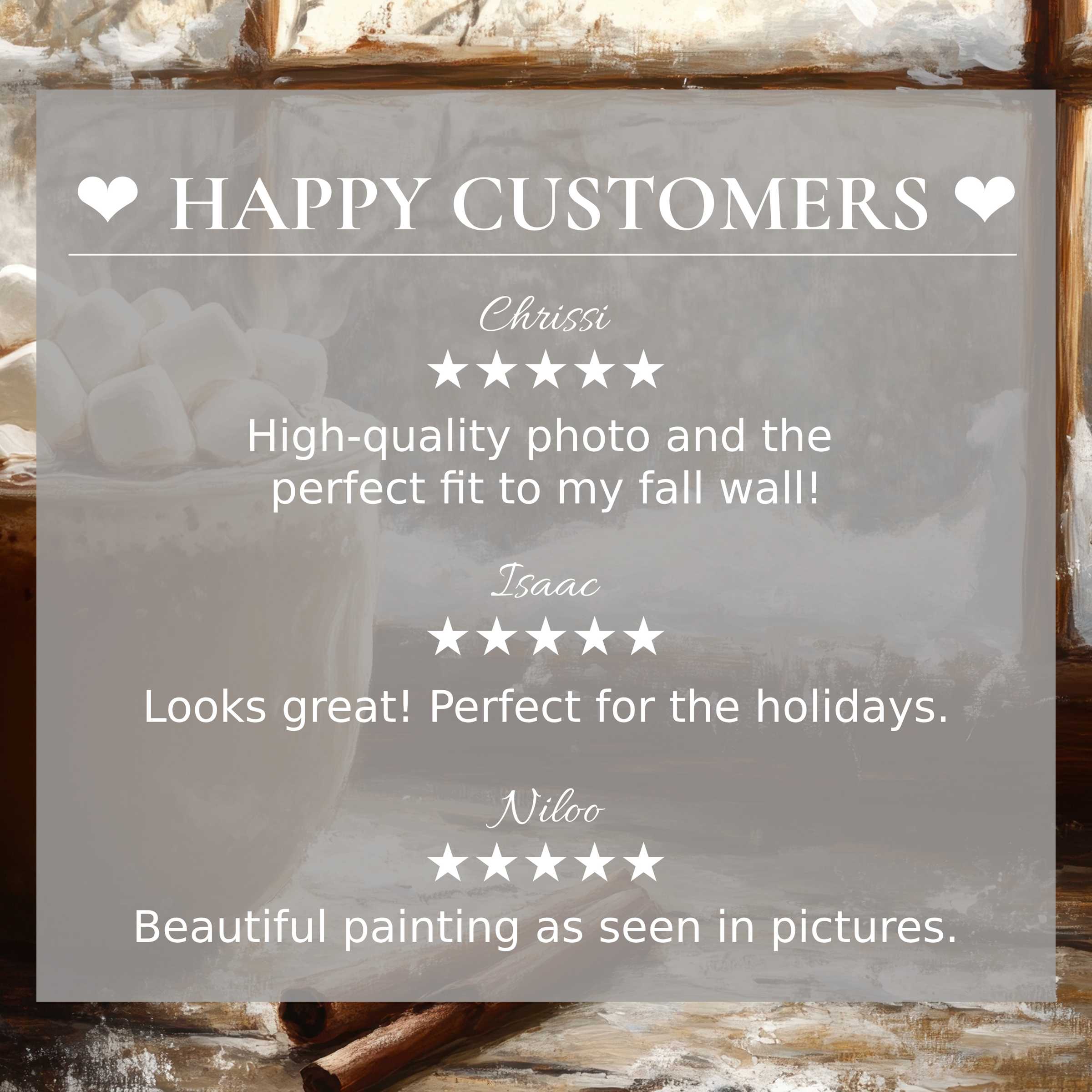 Elegant christmas art for Frame TV with abstract warm hues, showcasing happy customer reviews that inspire trust and style