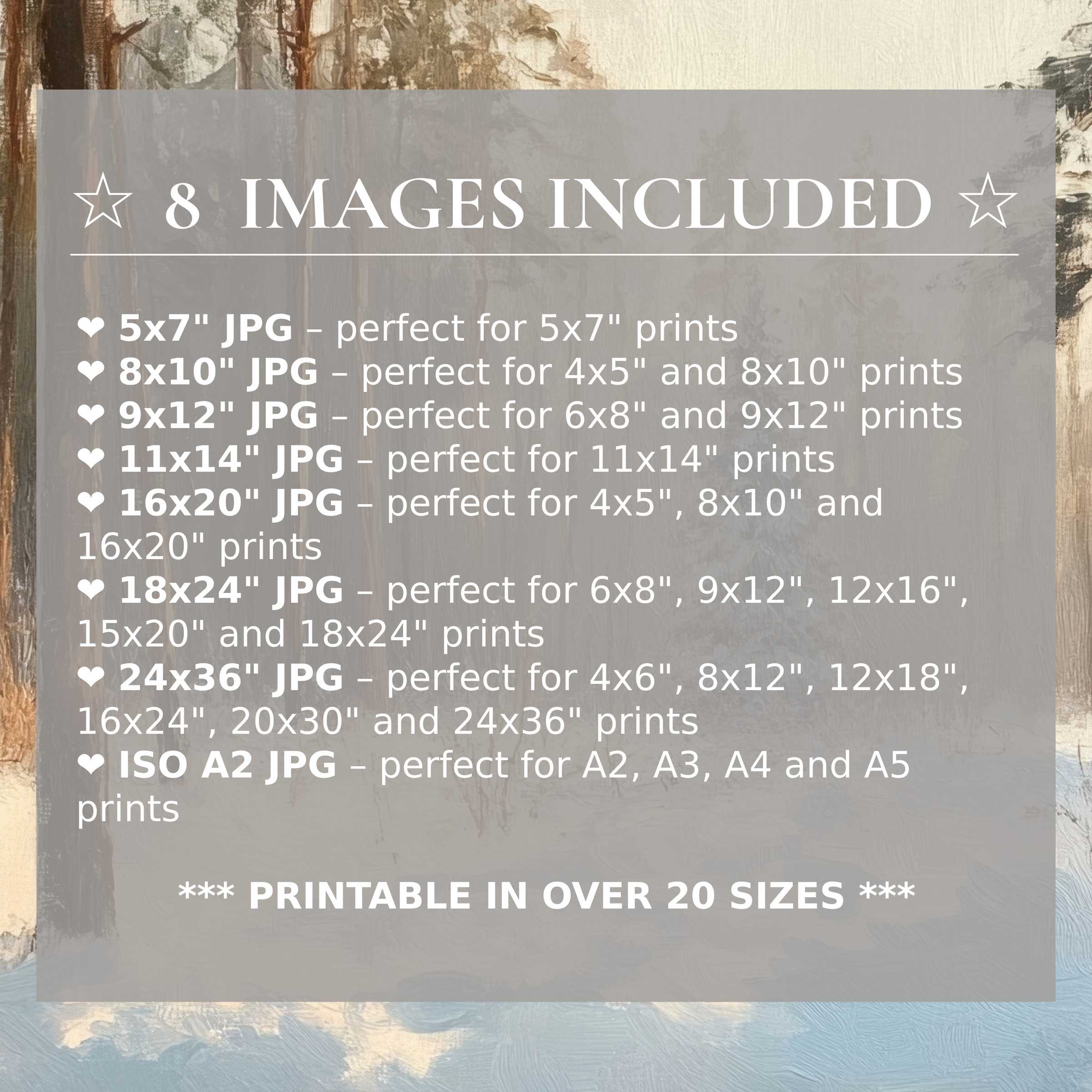 Winter digital print radiates serene earth tones and frosty blues, offered in 8 high-quality sizes included, enhancing modern interiors with elegant versatility and timeless style