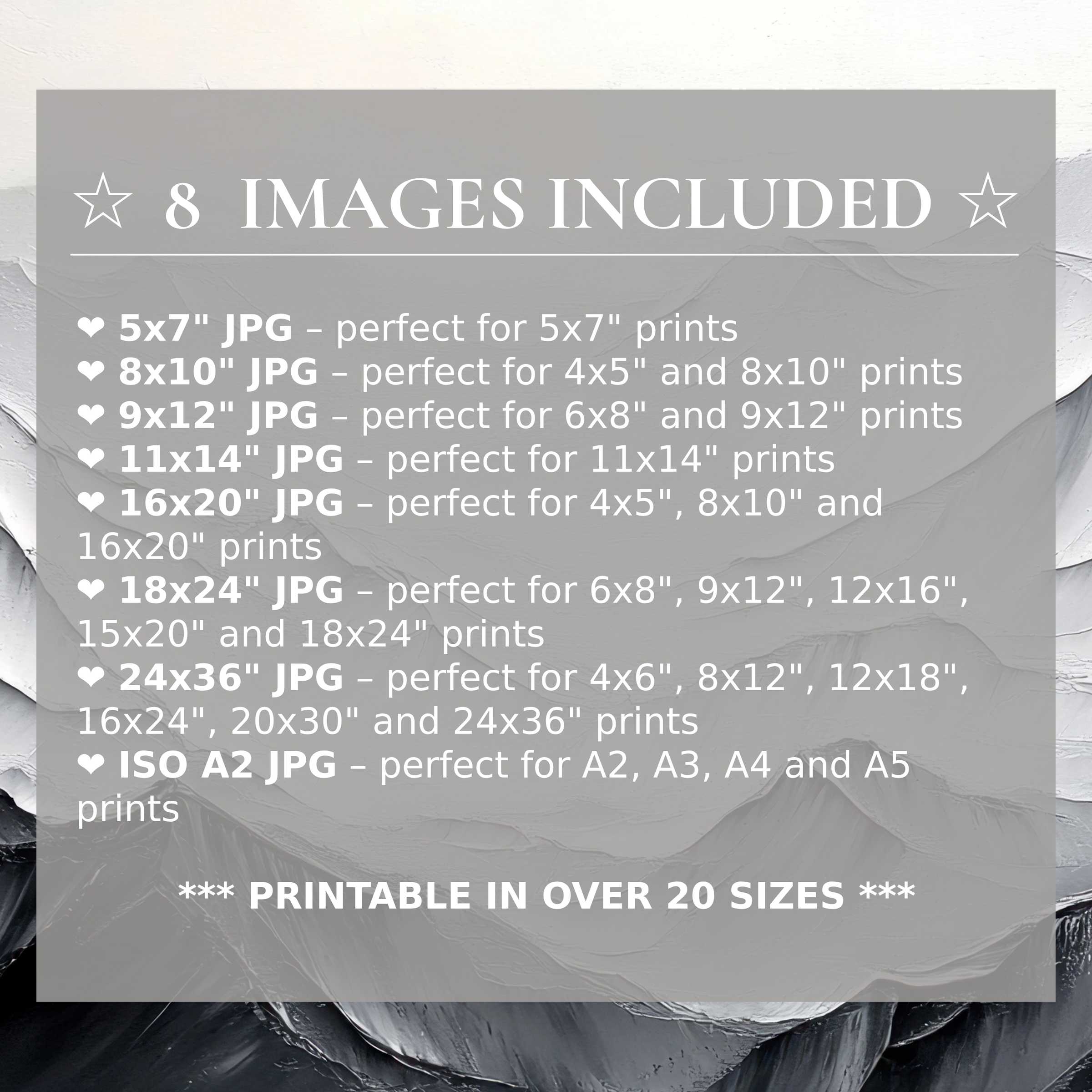 Minimalist digital print in serene grays and whites, radiating calm sophistication with 8 high-quality sizes included to elevate modern interiors