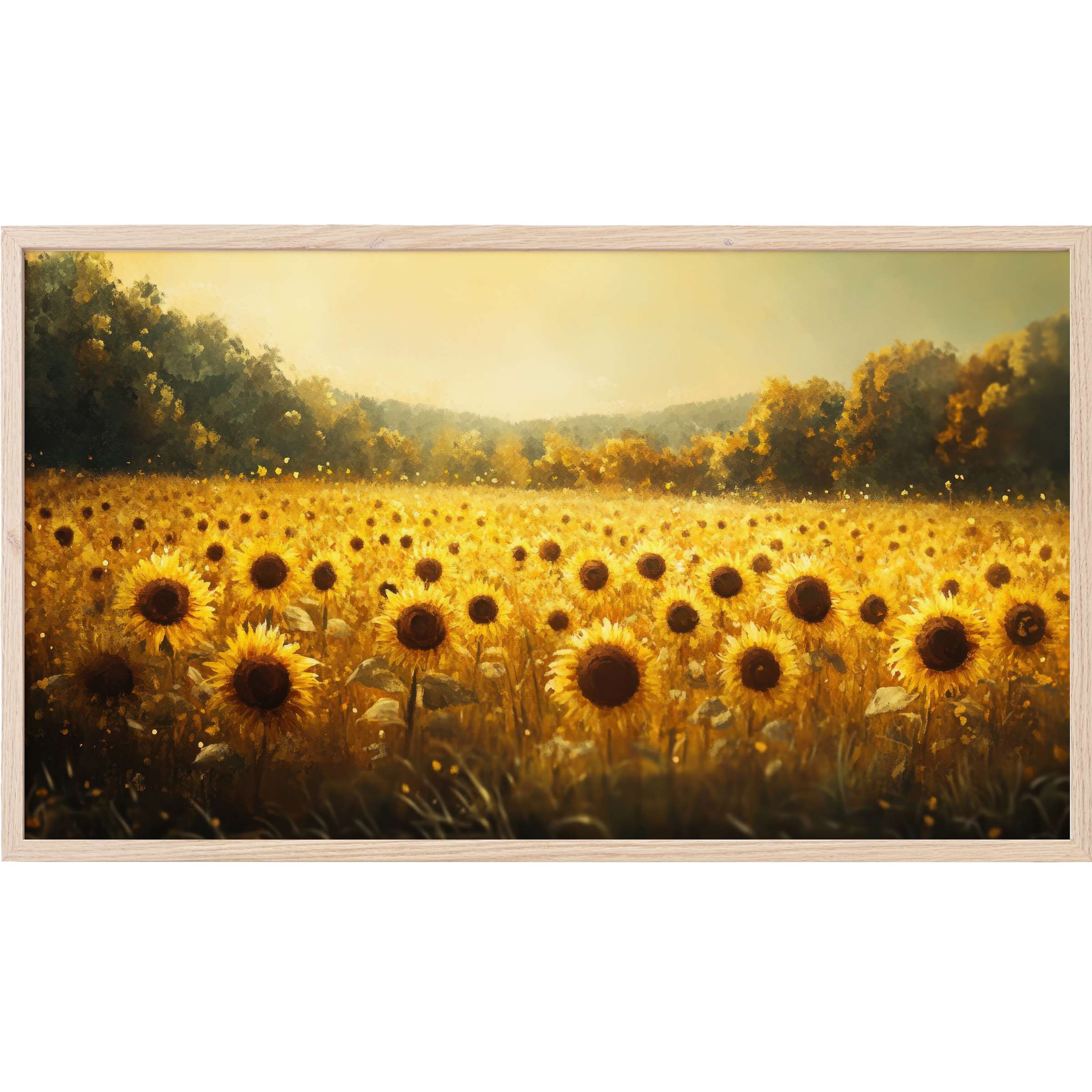 Fall Frame TV Art: A golden field of sunflowers glows with warm amber hues in a soft, painterly style