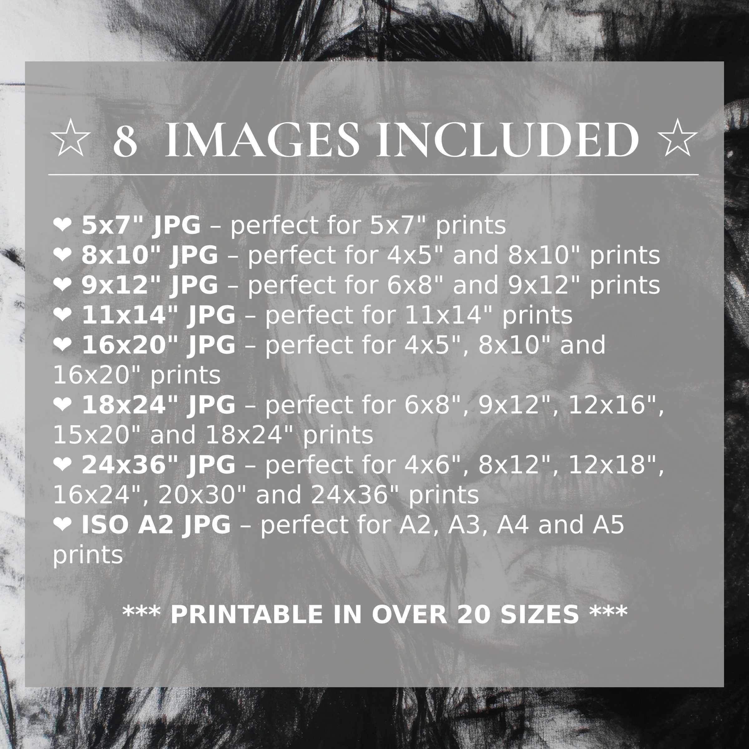 Black and white digital print exuding bold, dynamic contrasts with 8 high-quality sizes included, enhancing modern interiors with timeless elegance