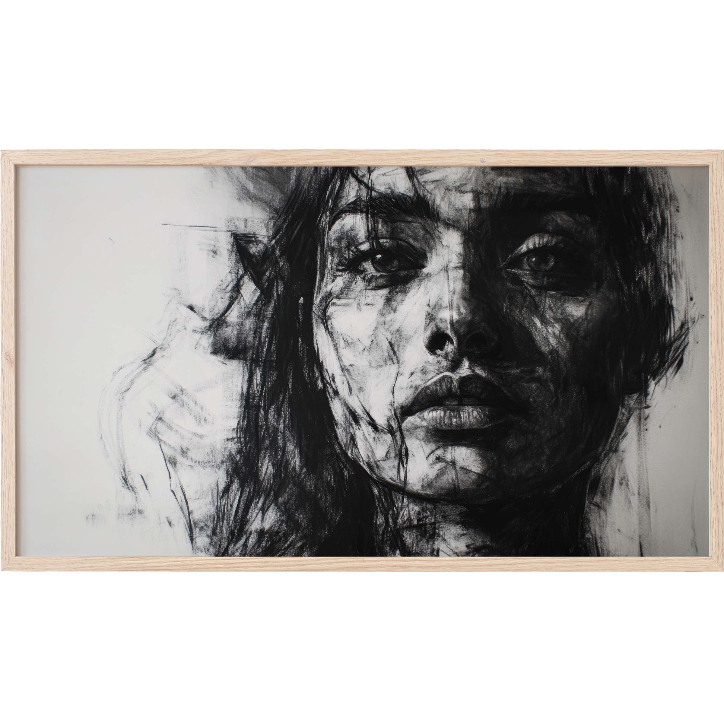 Striking charcoal portrait in bold strokes, blending shadow and texture in black and white Frame TV Art elegance