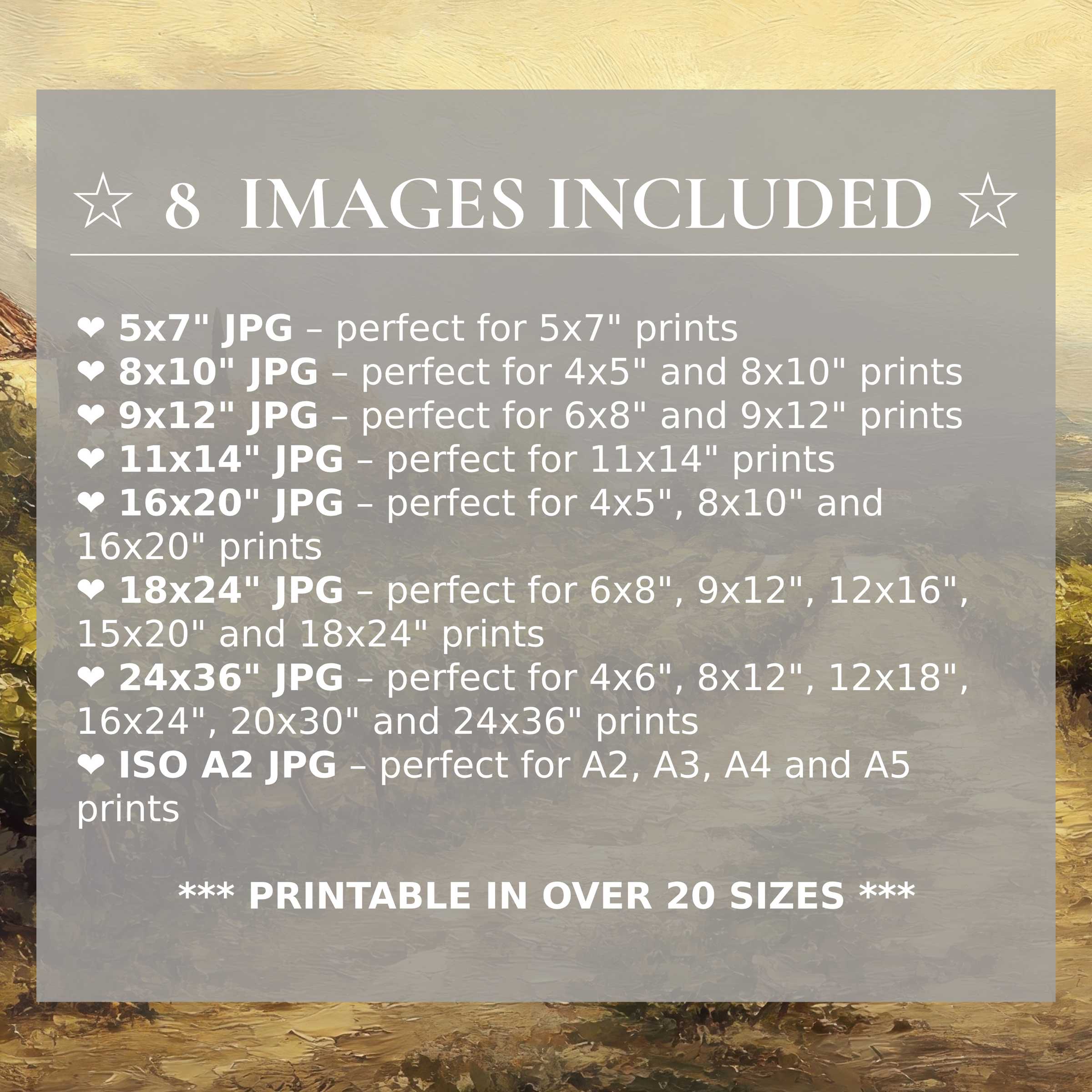 Radiant landscape digital print in warm golds and soothing browns, elevating modern interiors with 8 high-quality sizes included