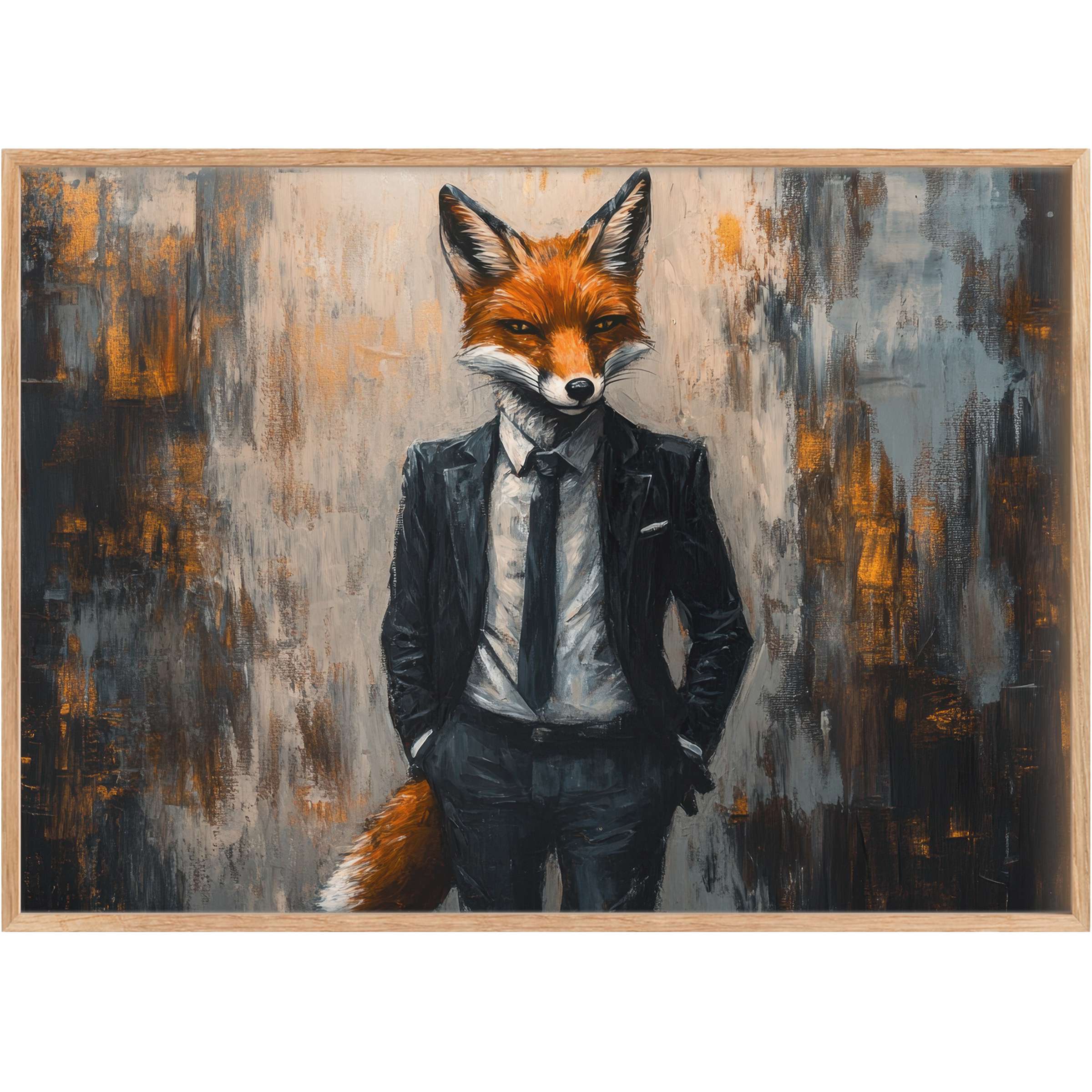 Bold street art printable wall art blending fiery orange fox tones with deep charcoal, evoking confident, urban sophistication
