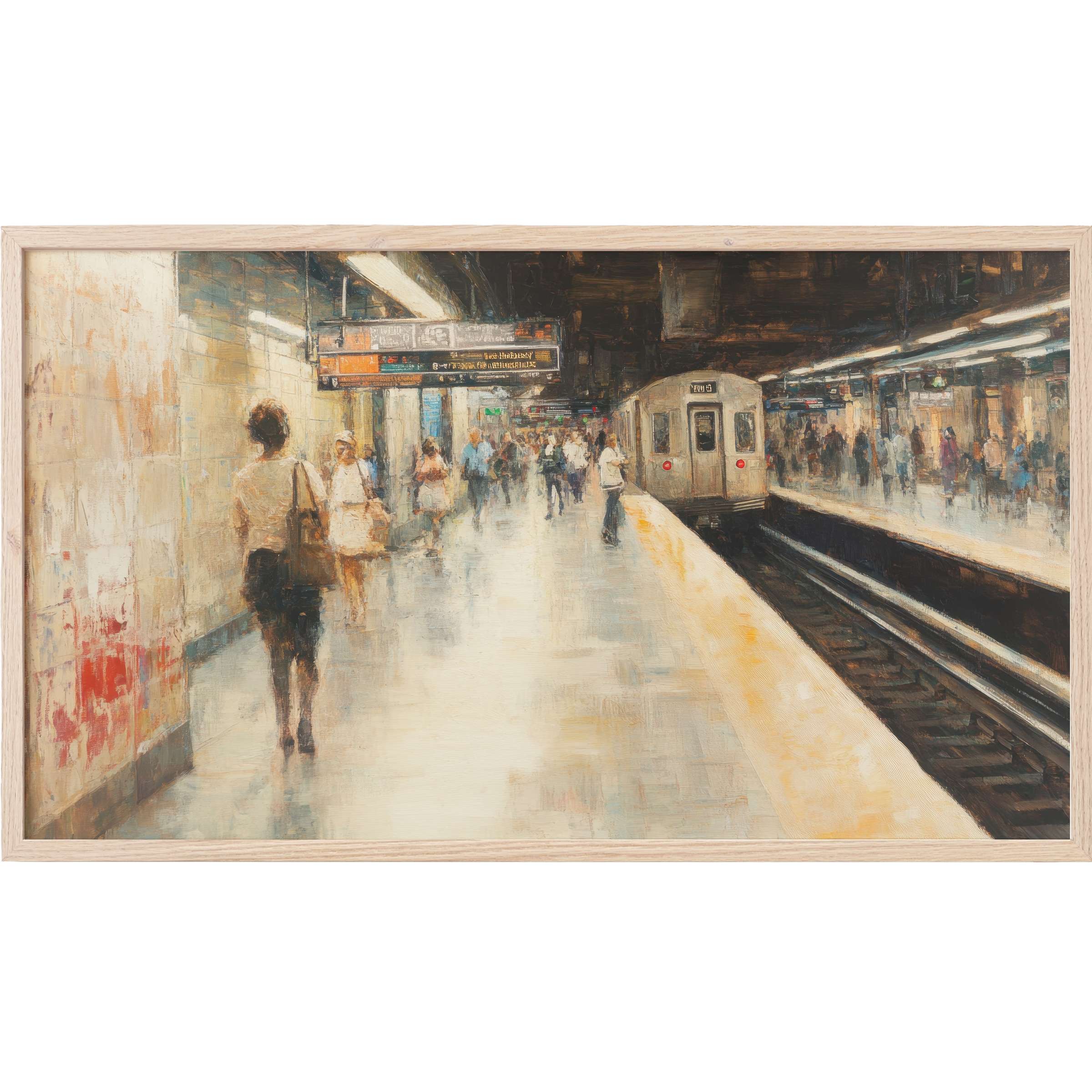 Elegant urban subway scene in soft neutrals and muted tones, perfect for refined urban Frame TV Art decor