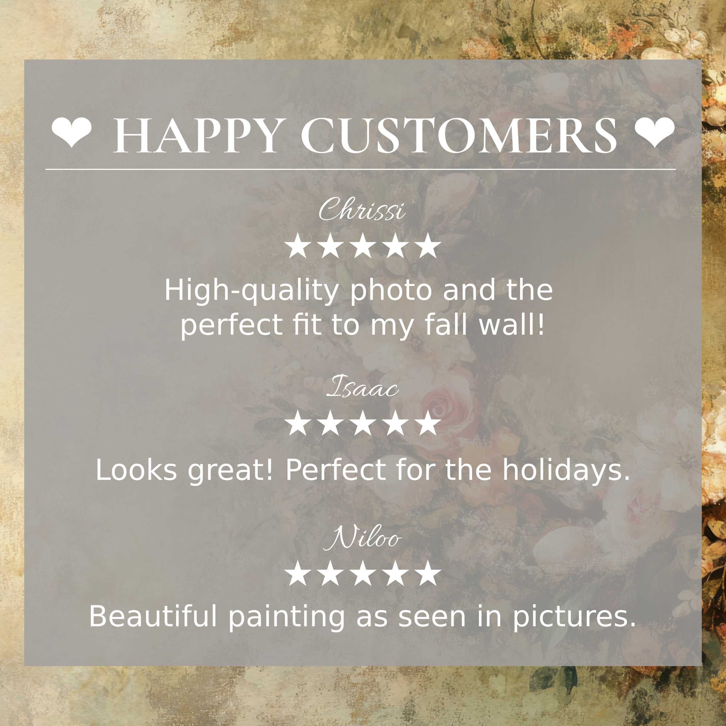 Elegant easter art for Frame TV with warm floral background, showcasing reviews by happy customers to build trust