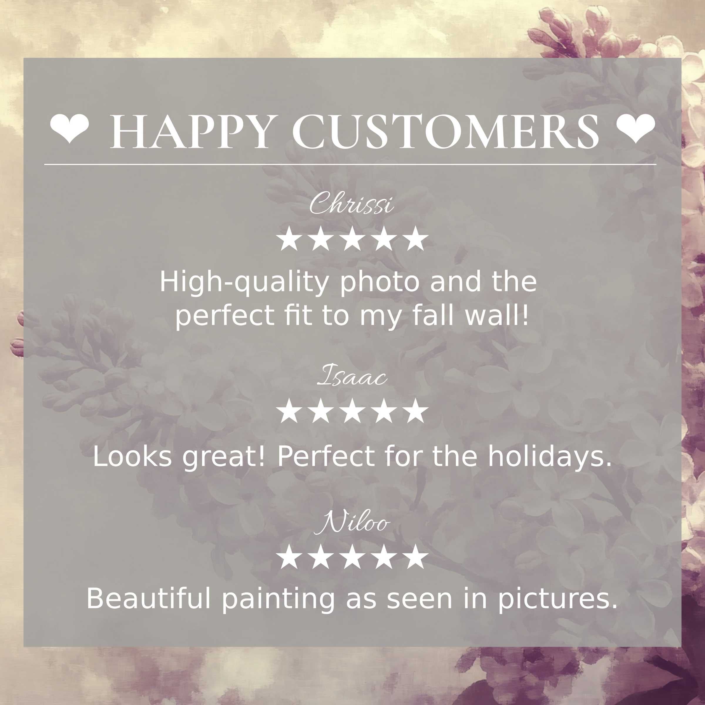 Elegant spring art for Frame TV with abstract sunset hues, showcasing happy customer reviews that build trust and style appeal