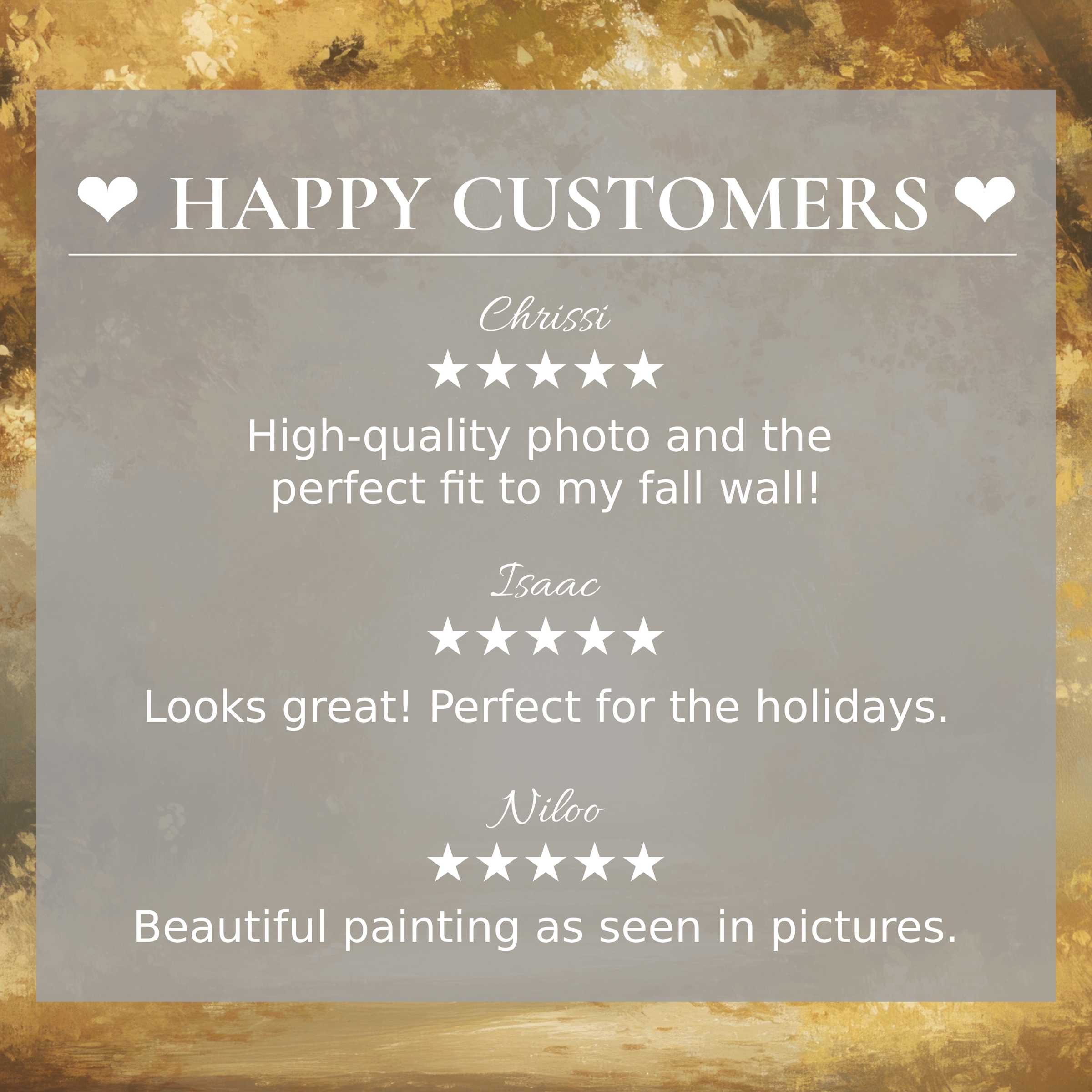 Fall art for Frame TV with abstract sunset hues showcases happy customer reviews, blending trust and refined elegance