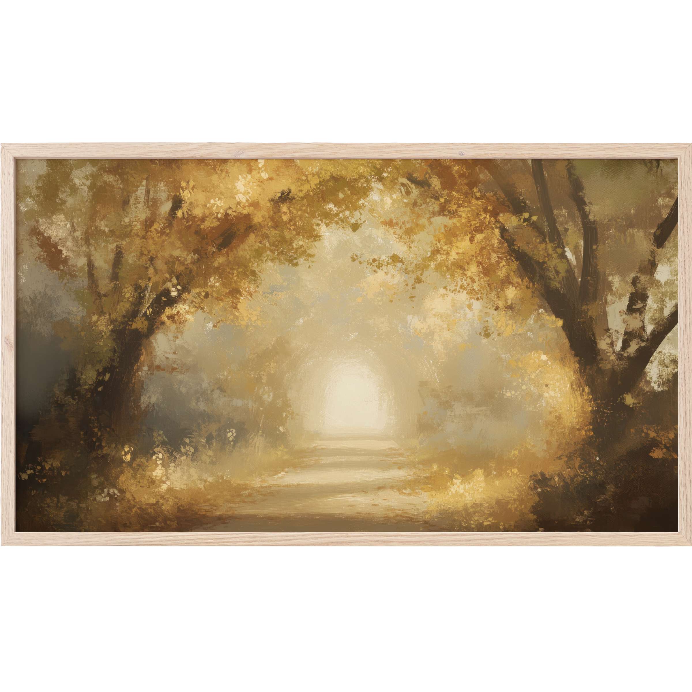 Fall Frame TV Art: luminous autumnal landscape in warm golds and browns, softly textured with an elegant, serene style