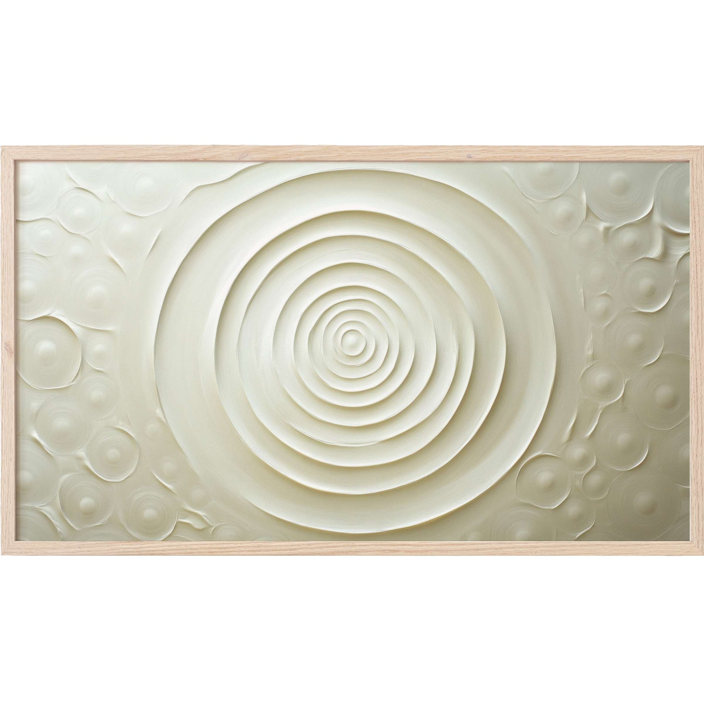 Elegant neutral Frame TV Art showcasing concentric textured rings in soft beige and creamy tones